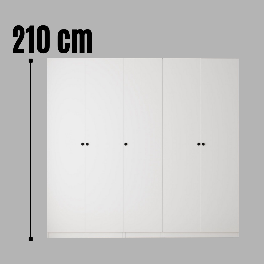 Bimossa KD60 Goss 225 cm Üçlü Dar Gardırop 5 Kapaklı, 5 Raflı, 3 Askılı ve 2 Çekmeceli Elbise Dolabı, Modern Beyaz Kapaklı Gardırop