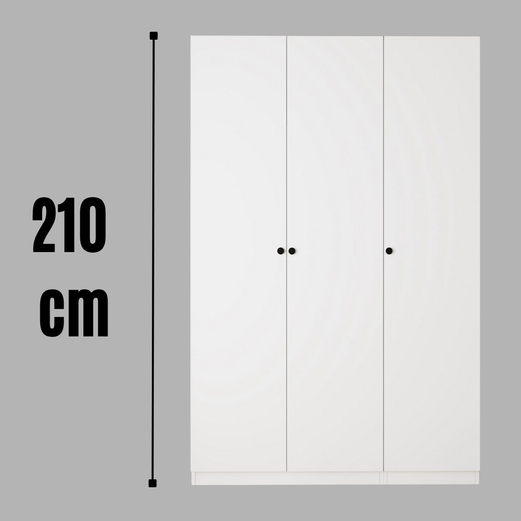 Bimossa KB40 Goss 135 cm İkili 3 Kapaklı, Boy Askılı, Yüklüklü, 9 Raflı Elbise Dolabı, Modern Beyaz Kapaklı Gardırop