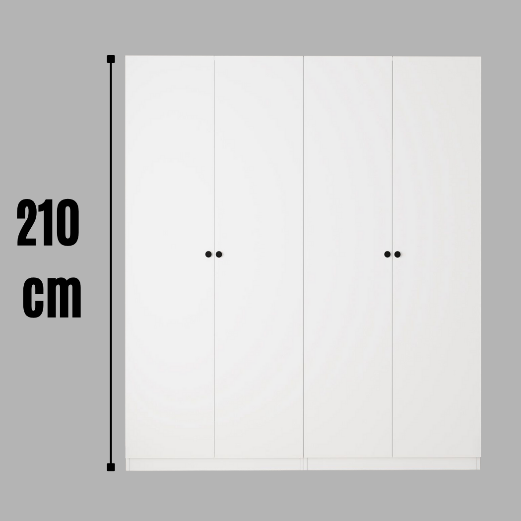 Bimossa KC60 Goss 180 cm İkili Geniş 4 Kapaklı, 2 Çekmeceli, 2 Askılı ve 2 Yüklüklü, Yatak Odası Dolabı, Beyaz Kapaklı Gardırop