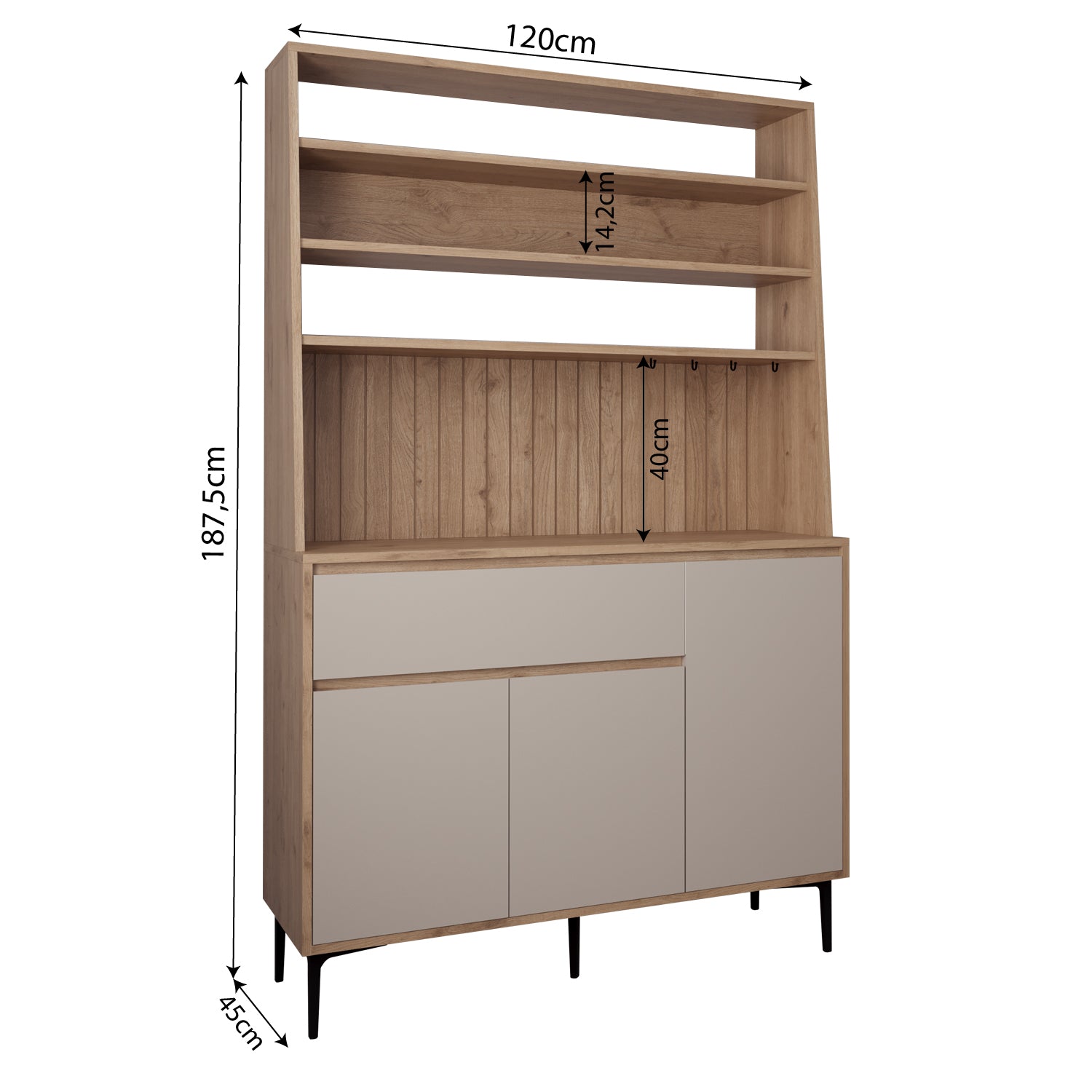 Bimossa Y61 Alba Ayaklı Çok Amaçlı Kahve Köşesi Dolabı, 120x187.5 cm, Kapaklı Raflı Mutfak Dolabı, Kahve İstasyonu, Kiler ve Organizer Dolabı, Mikrodalga & Airfryer Standı