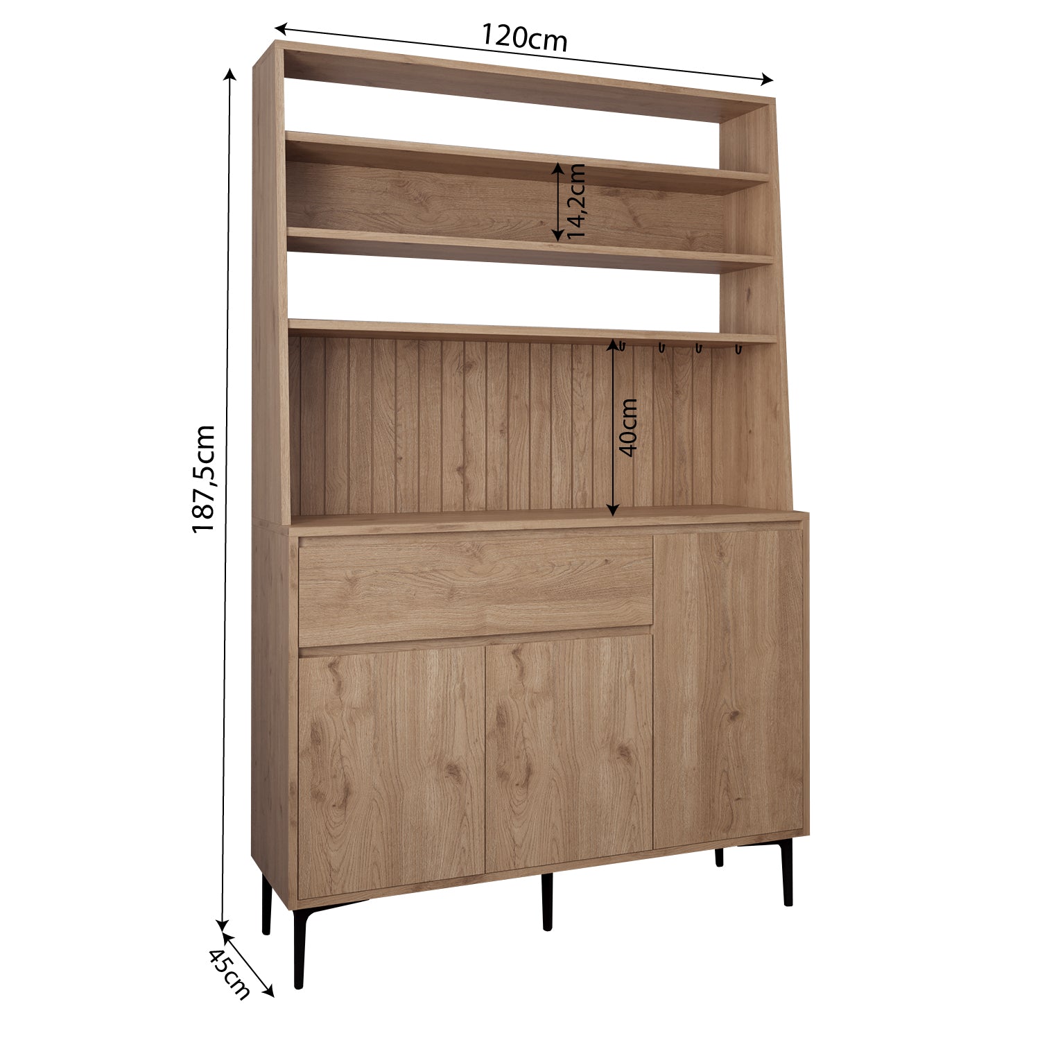 Bimossa Y61 Alba Ayaklı Çok Amaçlı Kahve Köşesi Dolabı, 120x187.5 cm, Kapaklı Raflı Mutfak Dolabı, Kahve İstasyonu, Kiler ve Organizer Dolabı, Mikrodalga & Airfryer Standı
