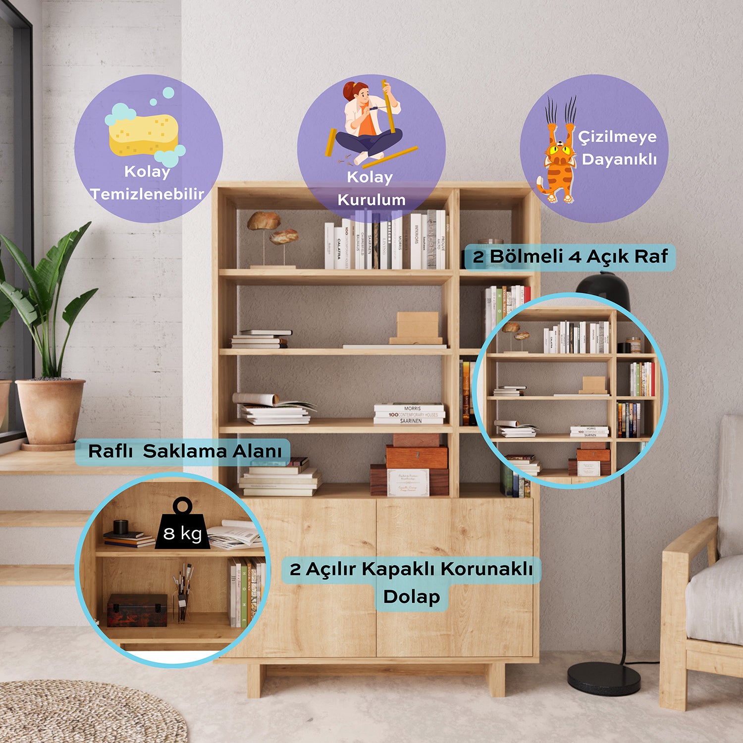 Bimossa Y1120 Boho Çok Amaçlı Dolap Safir 160 cm