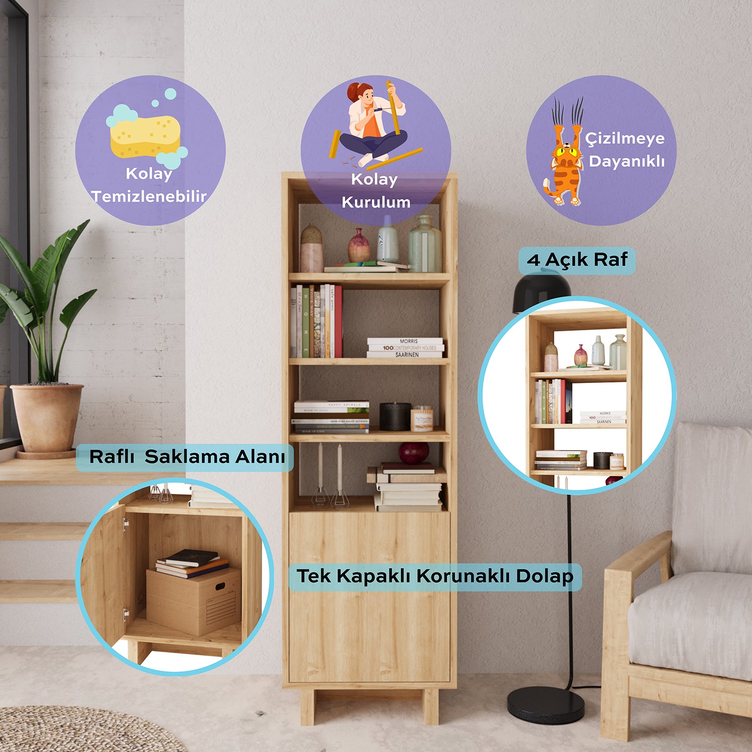 Bimossa W6010 Boho Kitaplık Safir