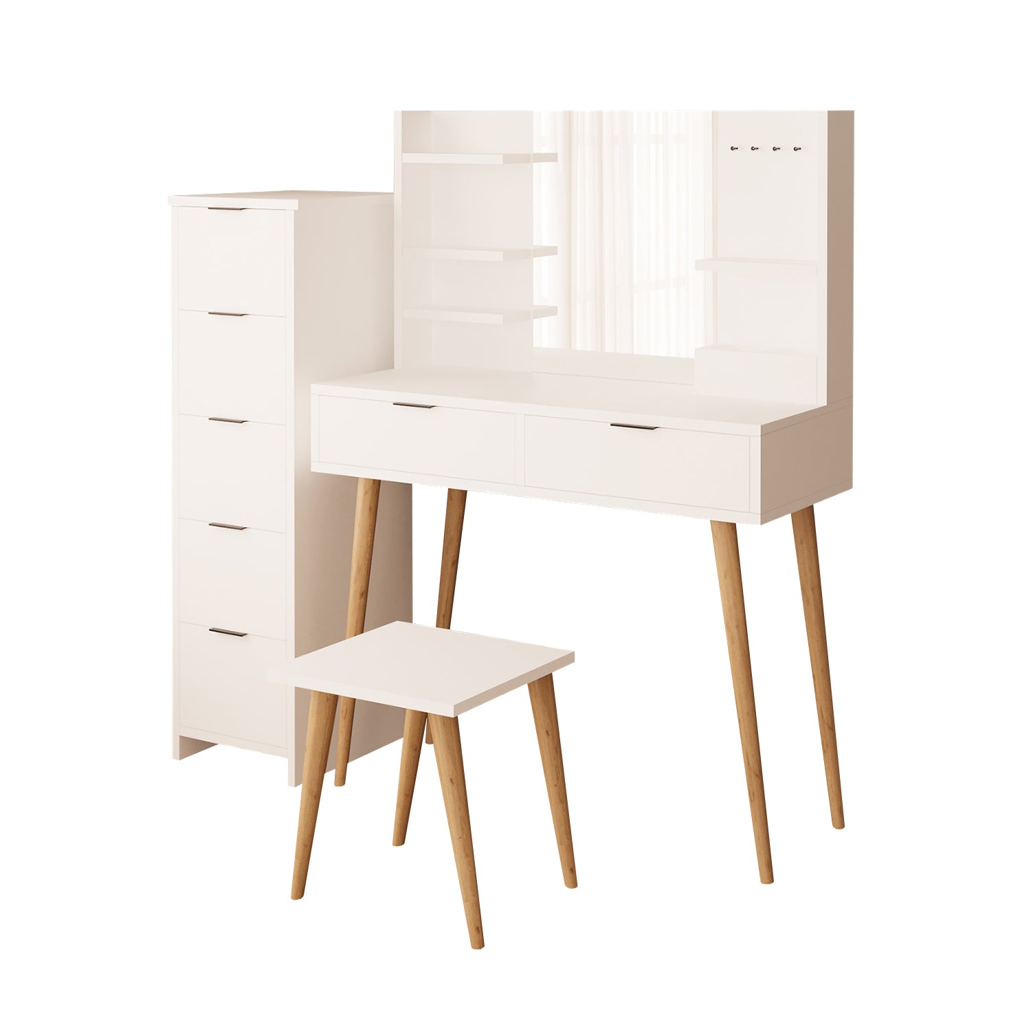 Bimossa U40 Bella Çekmeceli Dolaplı Tabureli Makyaj Masası