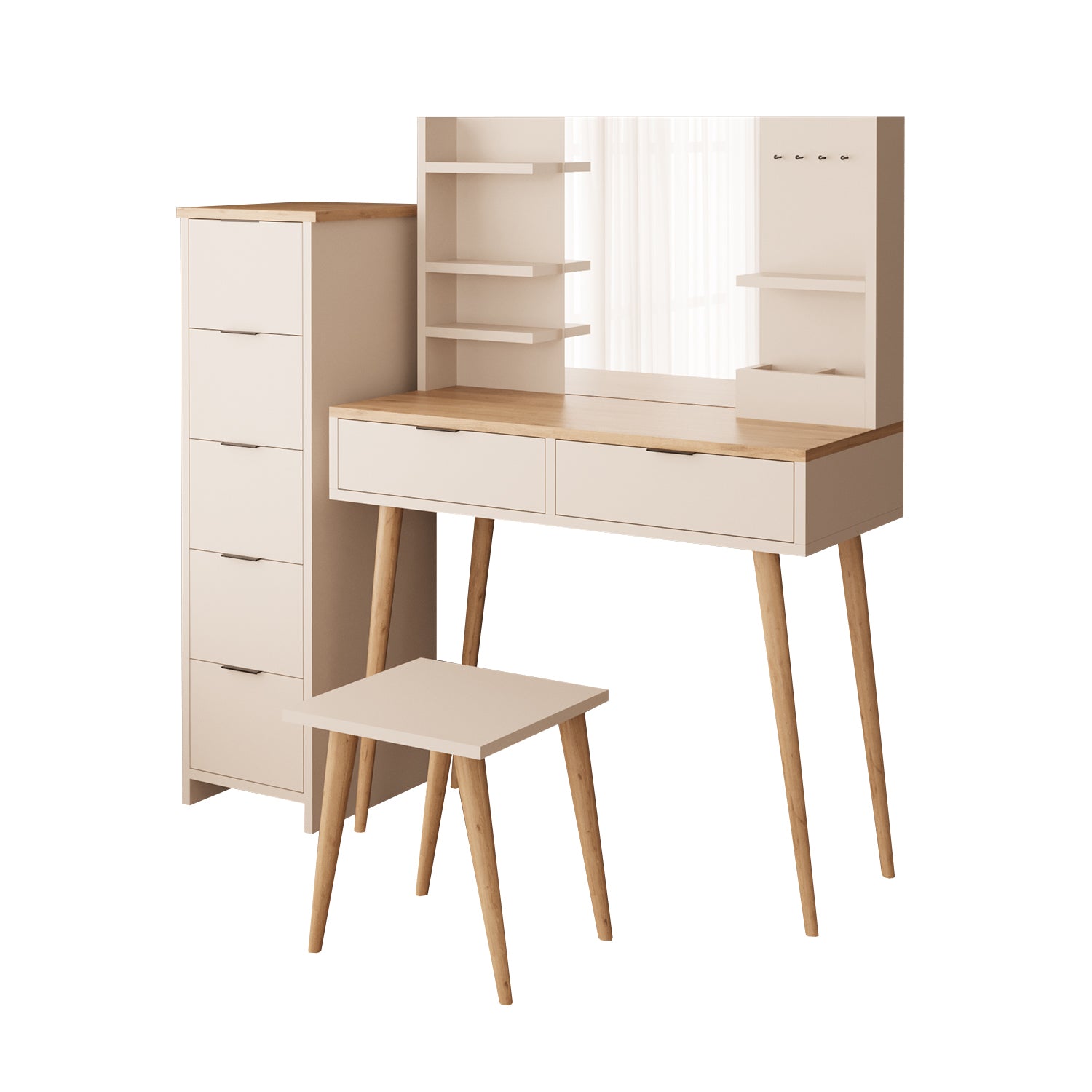 Bimossa U40 Bella Çekmeceli Dolaplı Tabureli Makyaj Masası