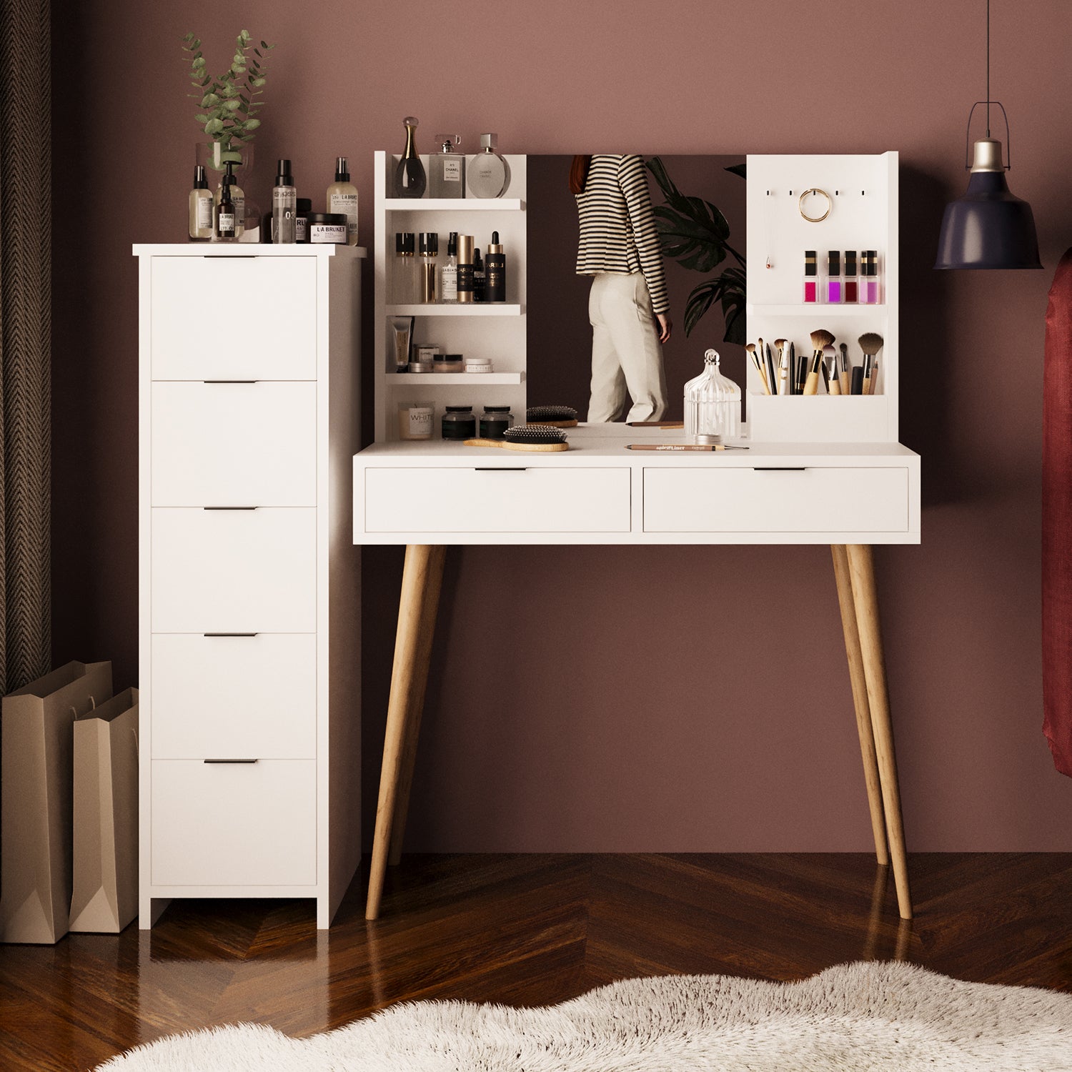 Bimossa T40 Bella Çekmeceli Dolaplı Makyaj Masası