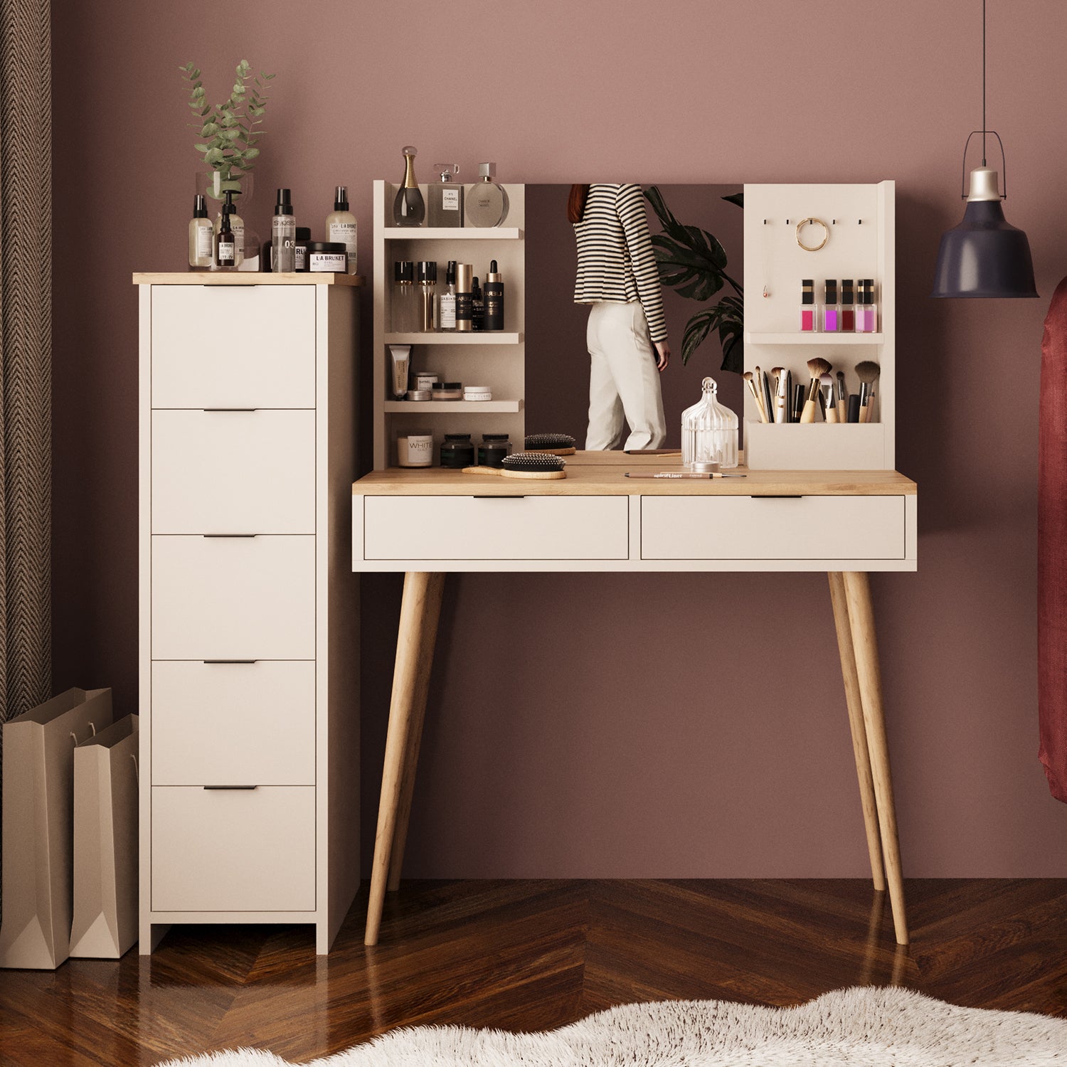 Bimossa T40 Bella Çekmeceli Dolaplı Makyaj Masası