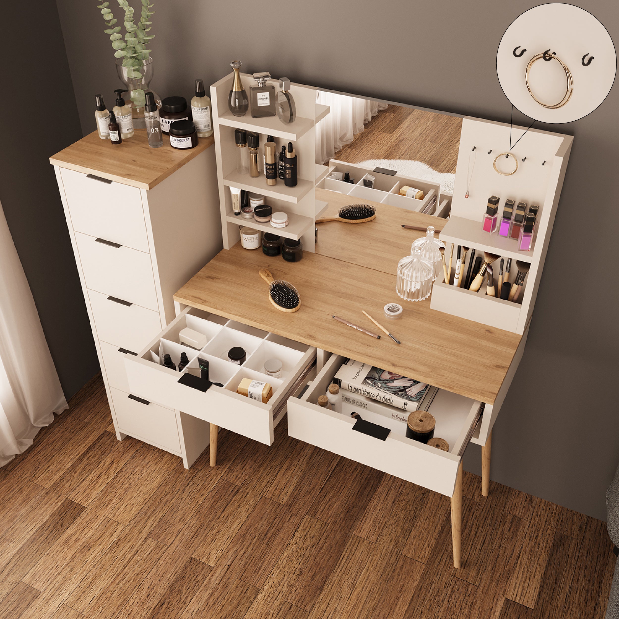 Bimossa T40 Bella Çekmeceli Dolaplı Makyaj Masası