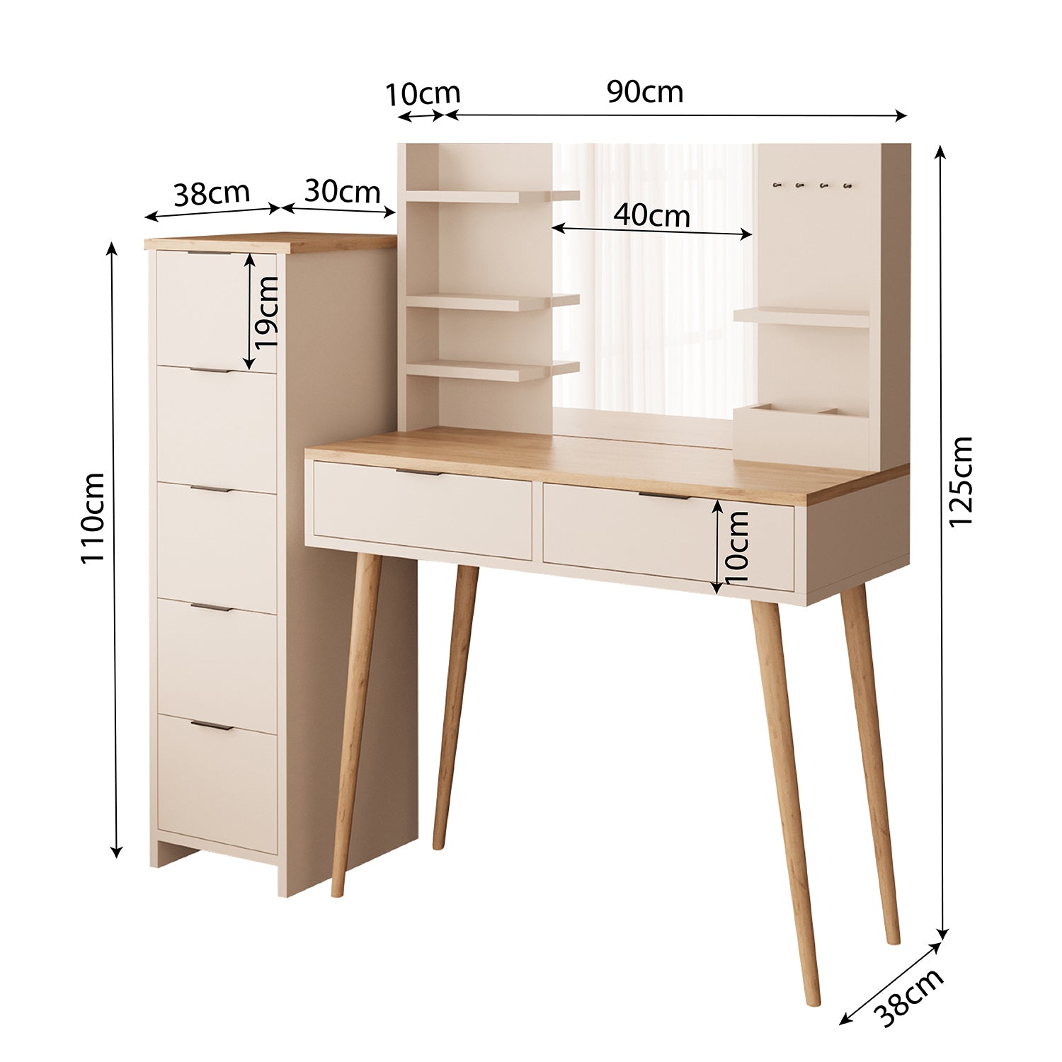 Bimossa T40 Bella Çekmeceli Dolaplı Makyaj Masası