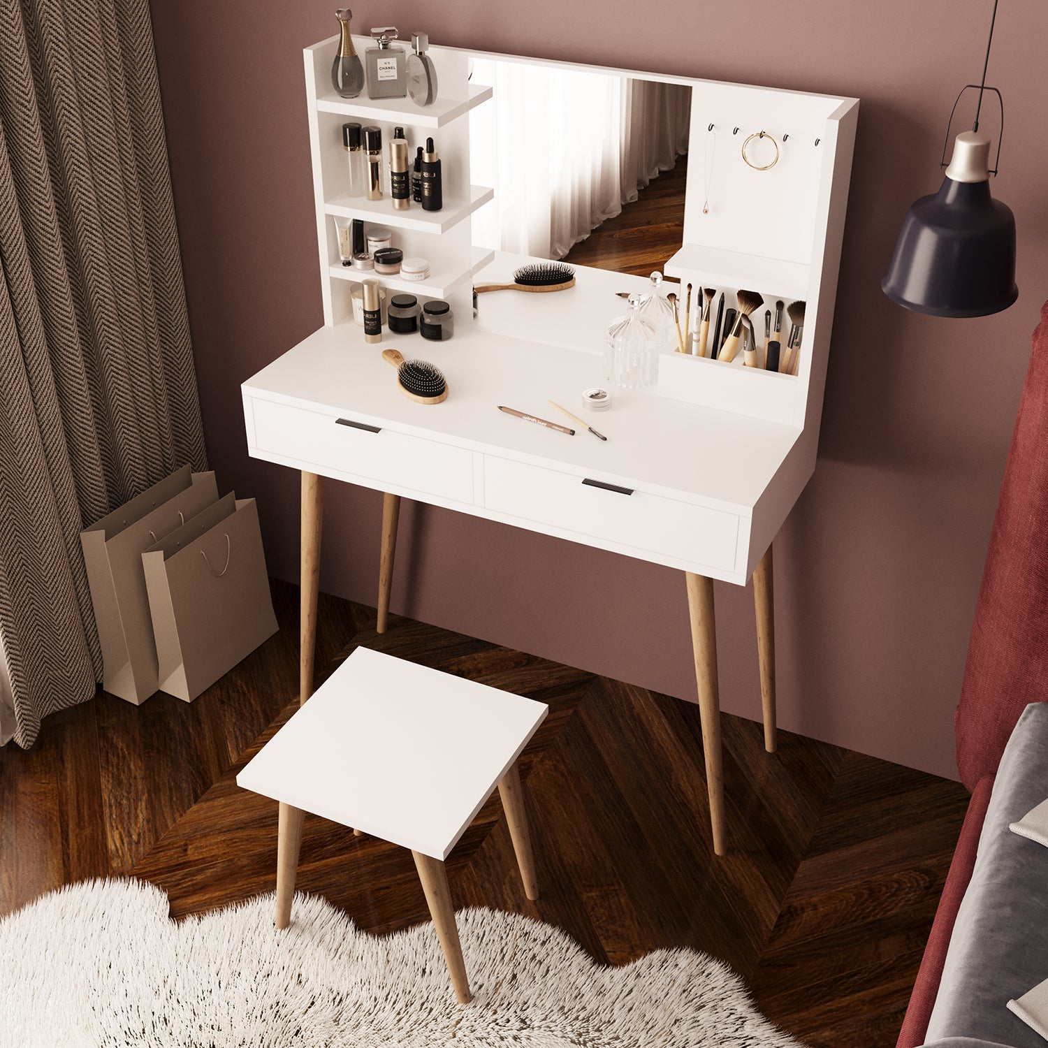 Bimossa V40 Bella Tabureli Makyaj Masası