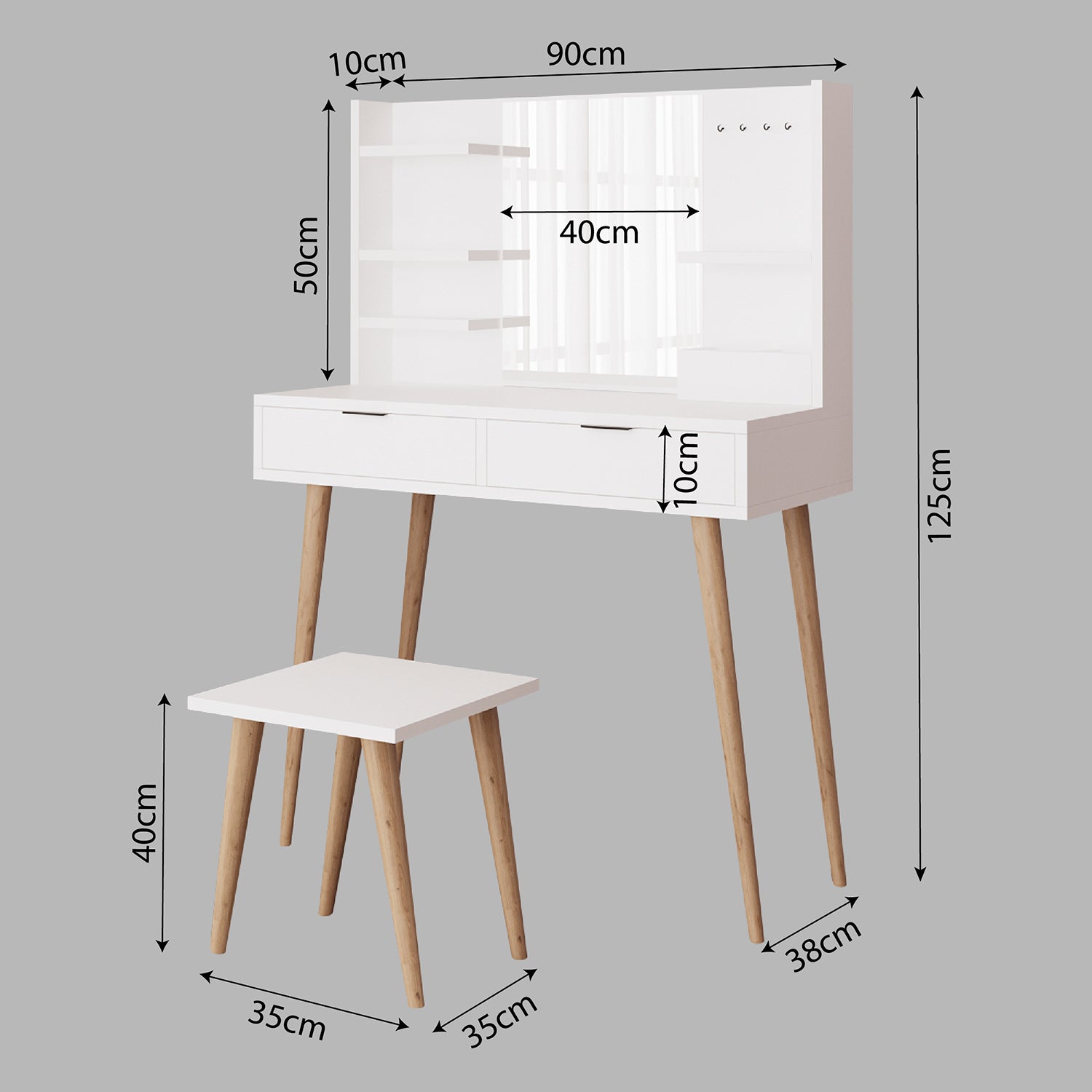Bimossa V40 Bella Tabureli Makyaj Masası