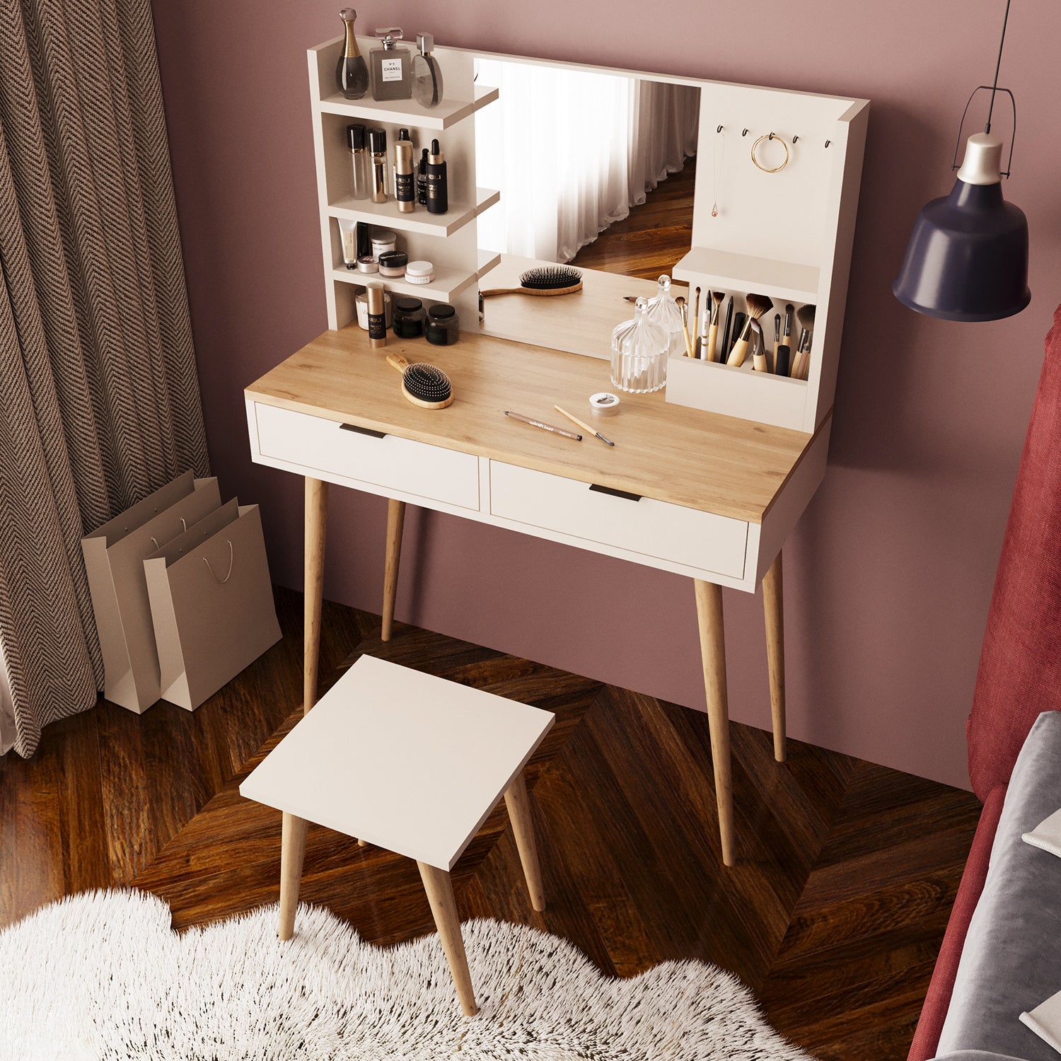 Bimossa V40 Bella Tabureli Makyaj Masası