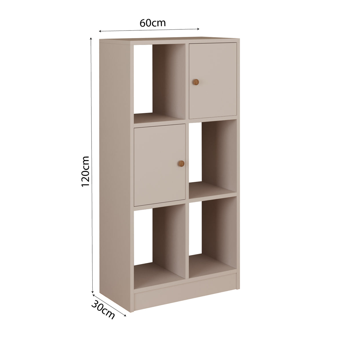 Bimossa W53 Betty Kitaplık, 2 Kapaklı ve 4 Açık Bölmeli 120 cm Çok Amaçlı Kitaplık