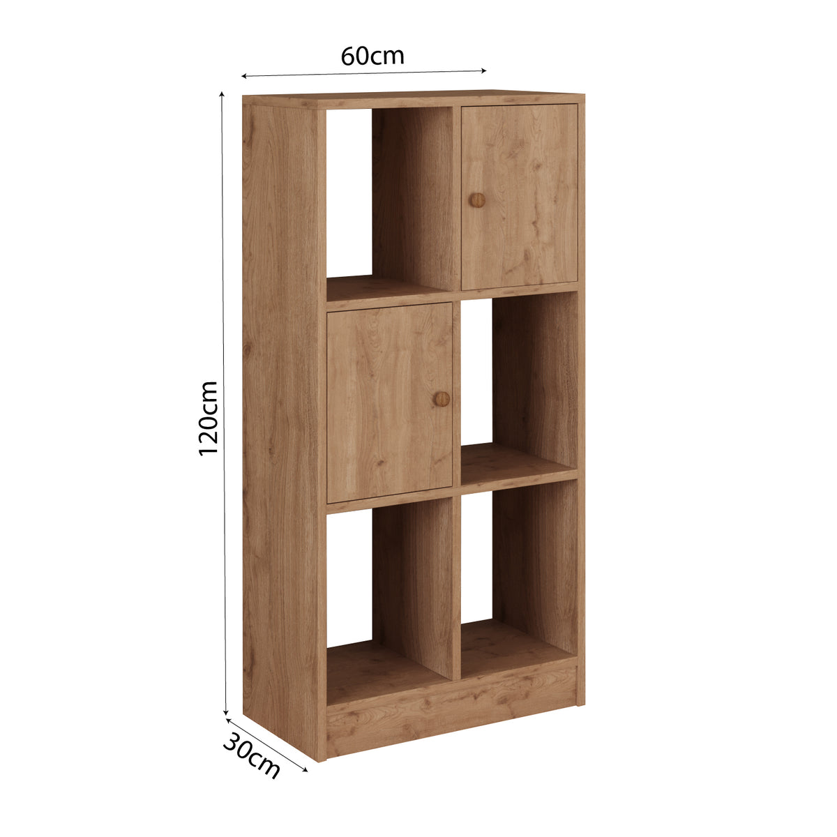 Bimossa W53 Betty Kitaplık, 2 Kapaklı ve 4 Açık Bölmeli 120 cm Çok Amaçlı Kitaplık