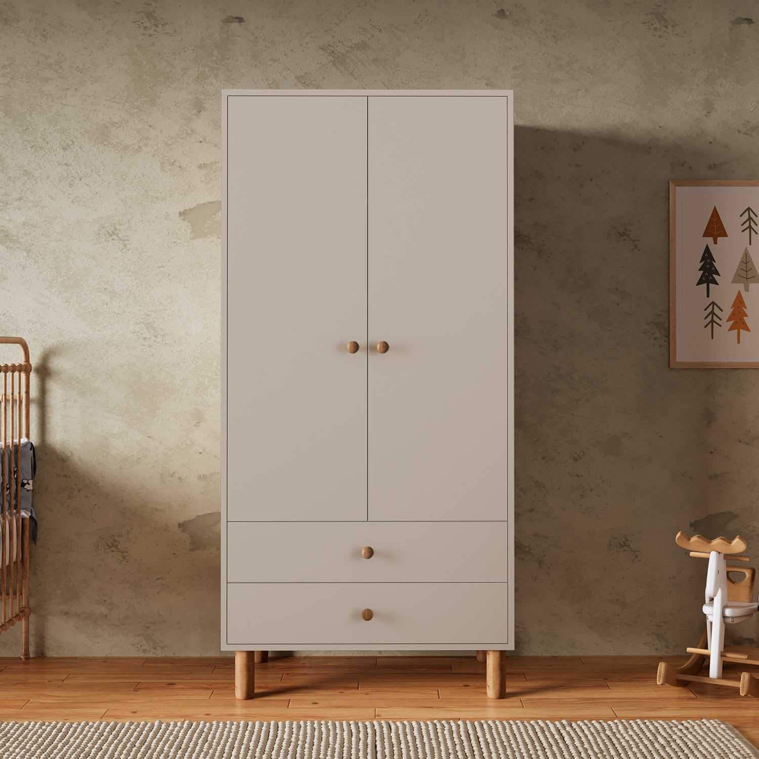 Bimossa KG20 Bunny 80 cm, 2 Kapaklı Gardırop, 2 Çekmeceli Yüksek Ayaklı Çocuk Odası Gardırobu