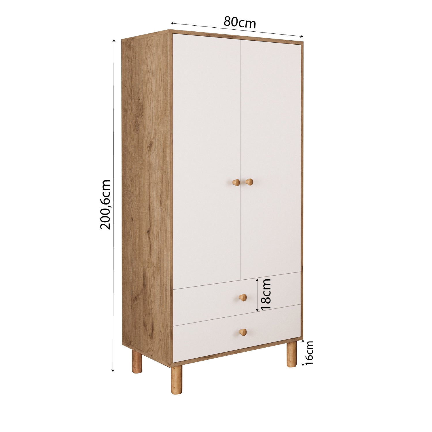 Bimossa KG20 Bunny 80 cm, 2 Kapaklı Gardırop, 2 Çekmeceli Yüksek Ayaklı Çocuk Odası Gardırobu