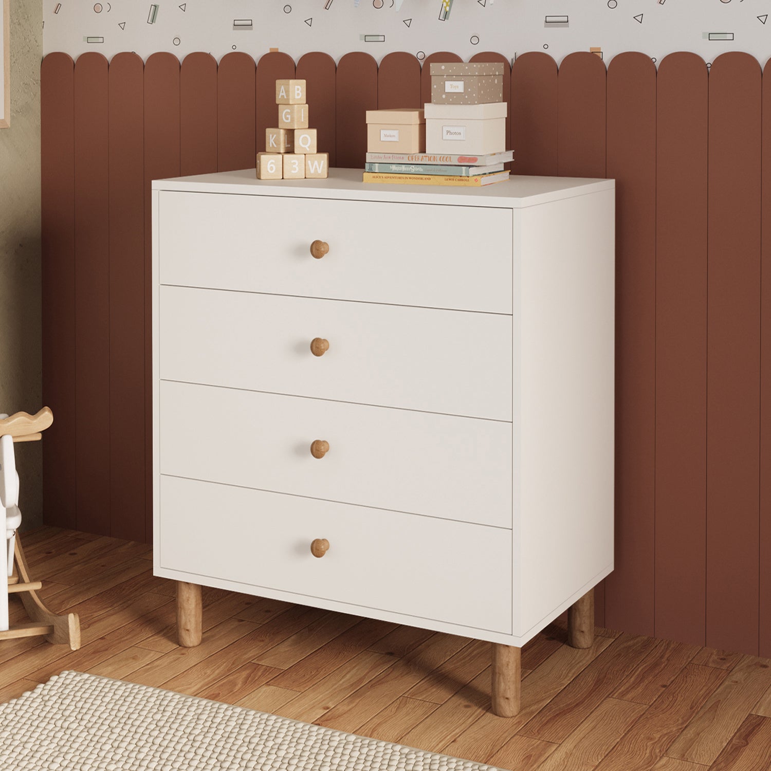 Bimossa N30 Bunny 70 cm, 4 Çekmeceli Yüksek Ayaklı Çocuk Odası Şifonyeri