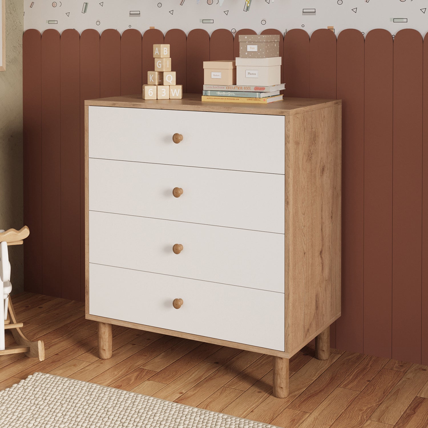 Bimossa N30 Bunny 70 cm, 4 Çekmeceli Yüksek Ayaklı Çocuk Odası Şifonyeri