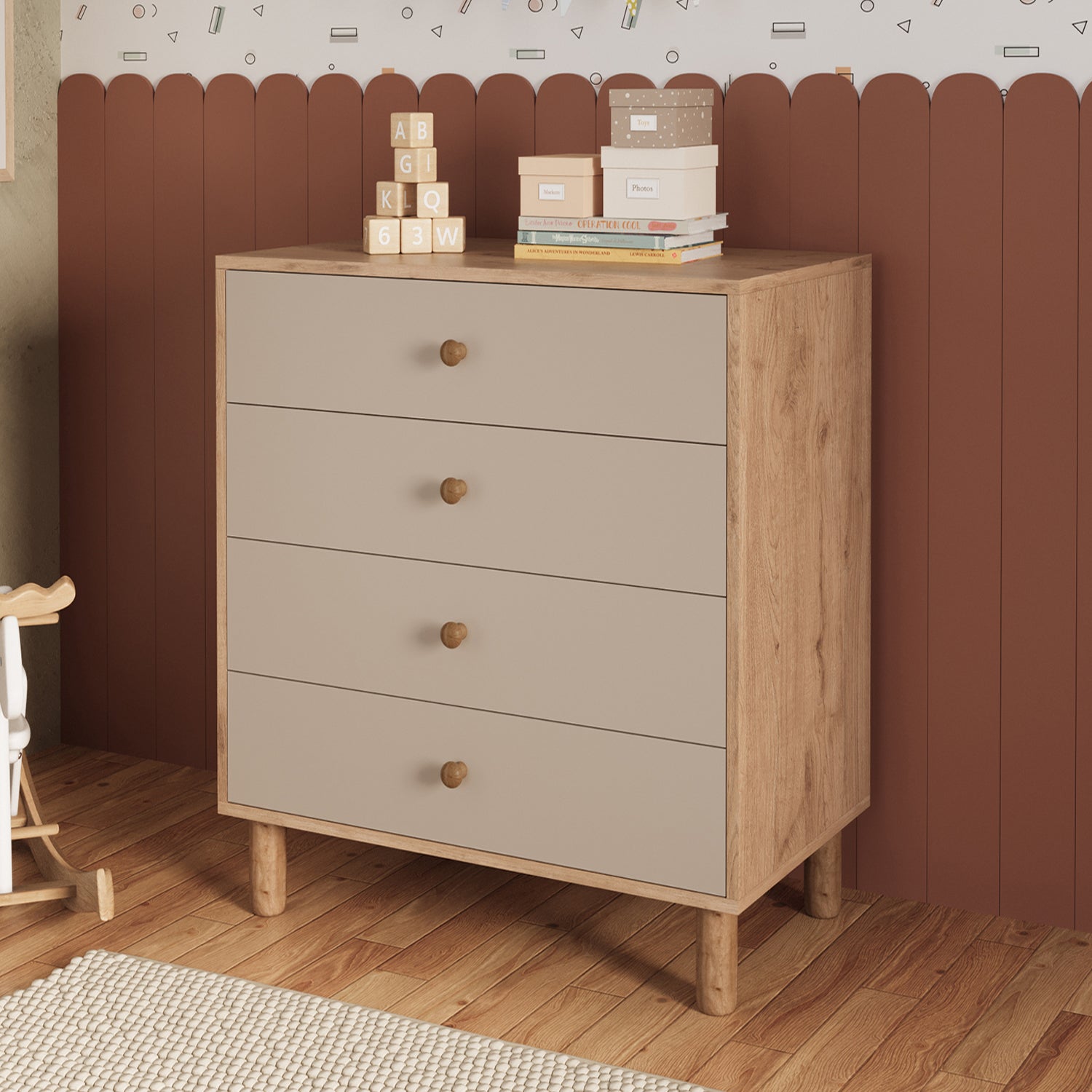Bimossa N30 Bunny 70 cm, 4 Çekmeceli Yüksek Ayaklı Çocuk Odası Şifonyeri