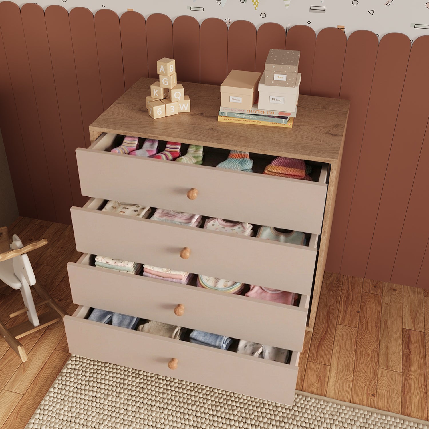 Bimossa N30 Bunny 70 cm, 4 Çekmeceli Yüksek Ayaklı Çocuk Odası Şifonyeri