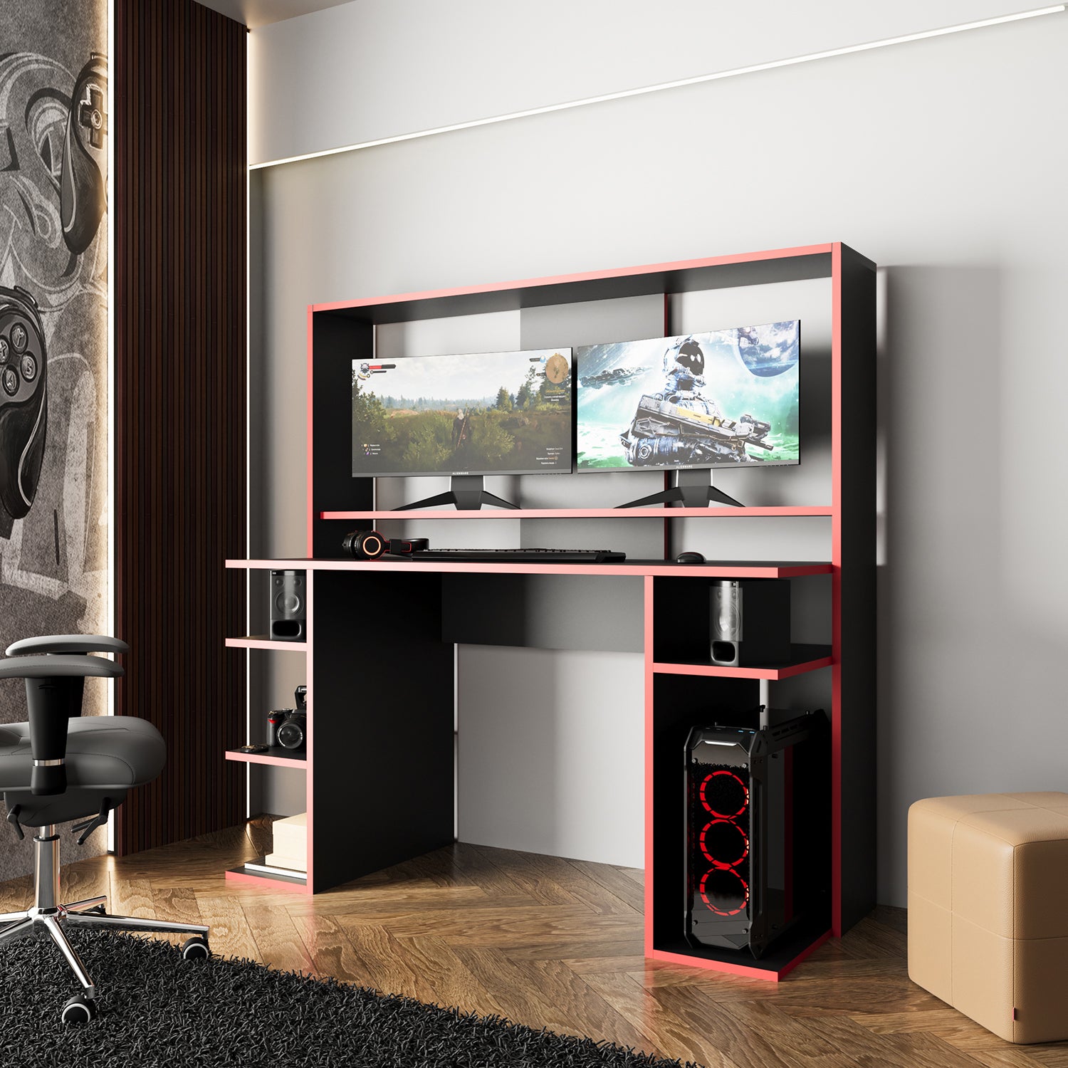 Bimossa S8480 Dante Oyuncu Masası Siyah - Kırmızı 140 cm