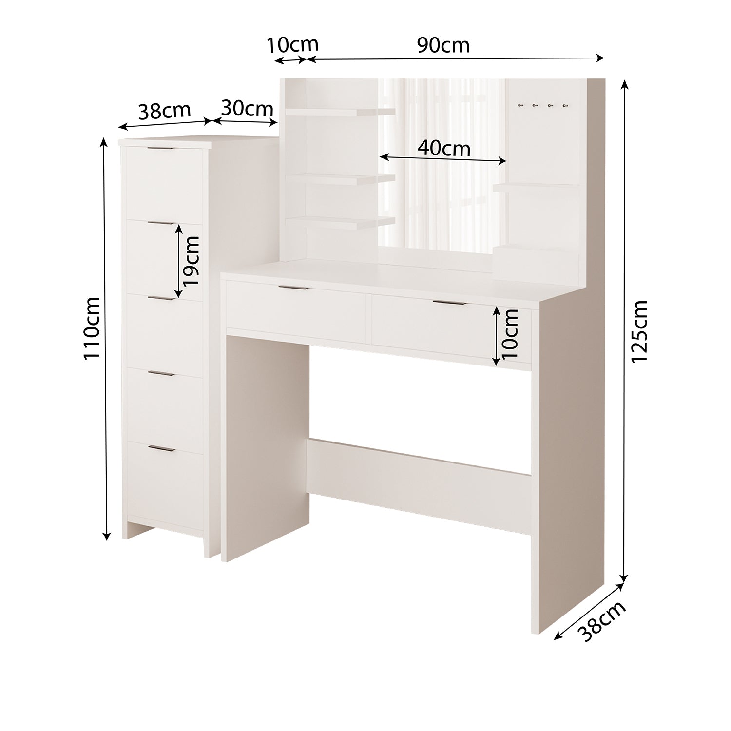 Bimossa T50 Diena Çekmeceli Dolaplı Makyaj Masası
