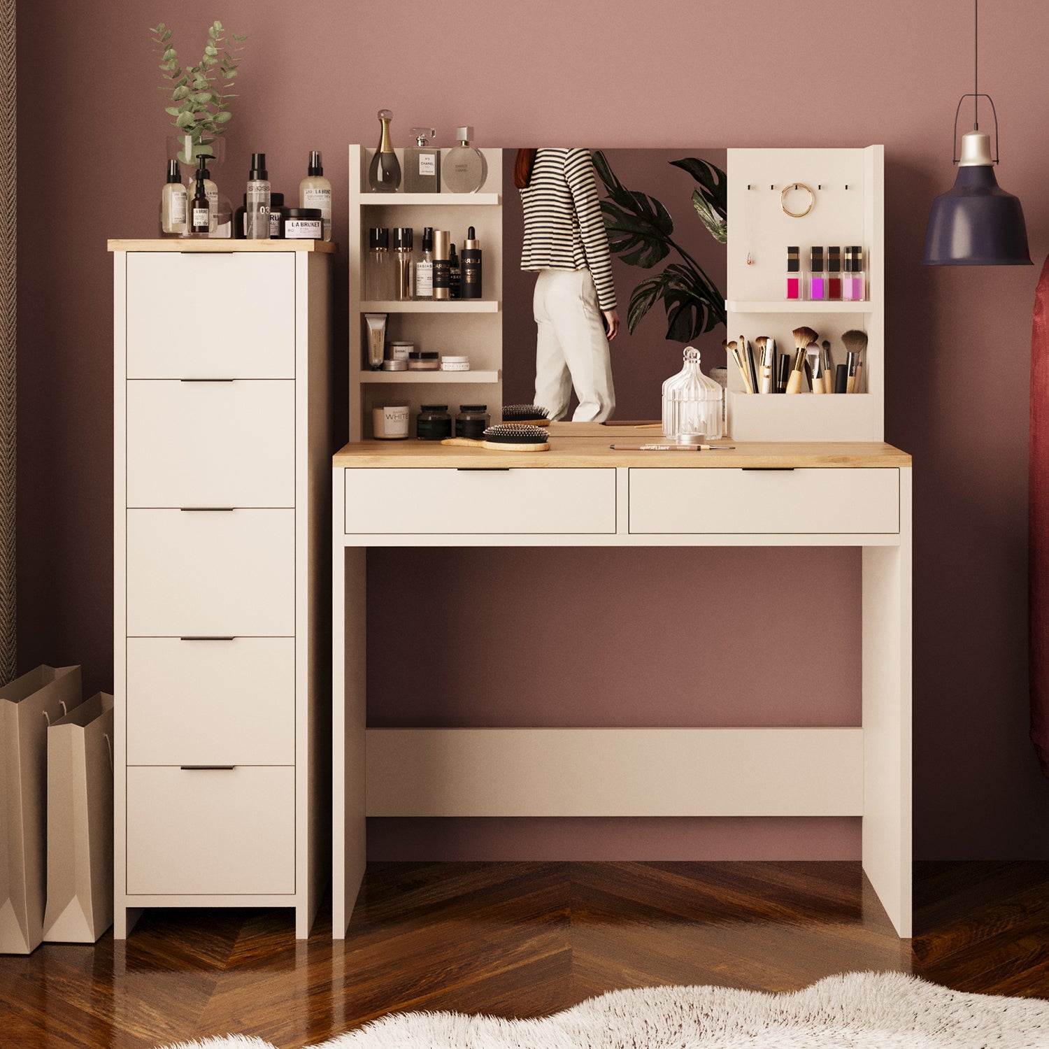 Bimossa T50 Diena Çekmeceli Dolaplı Makyaj Masası