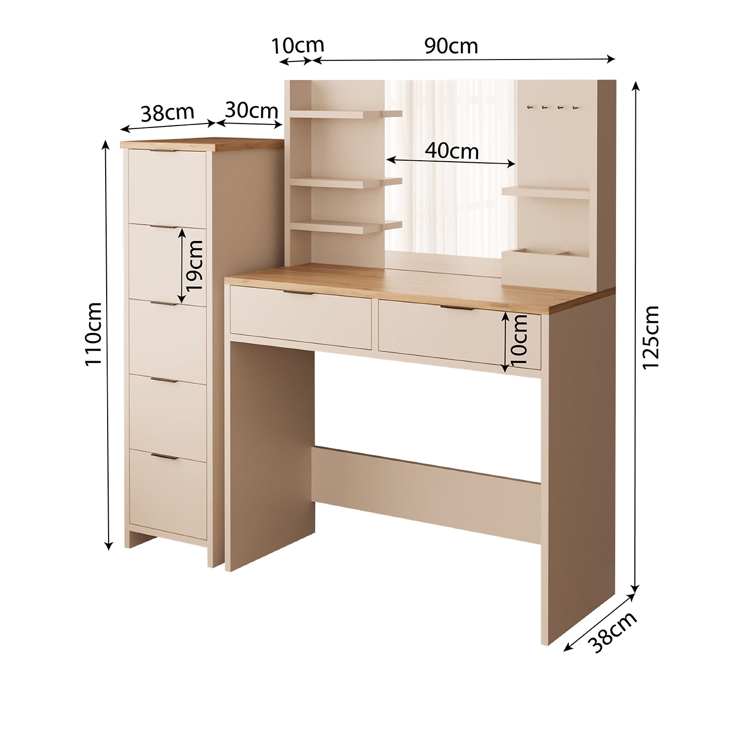 Bimossa T50 Diena Çekmeceli Dolaplı Makyaj Masası