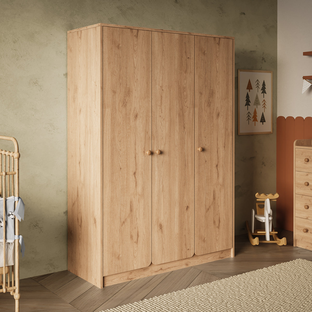 Bimossa KG31 Daffy Üç Kapaklı Gardırop - Askılı ve Çok Raflı Geniş Hacimli Bebek Odası Dolabı