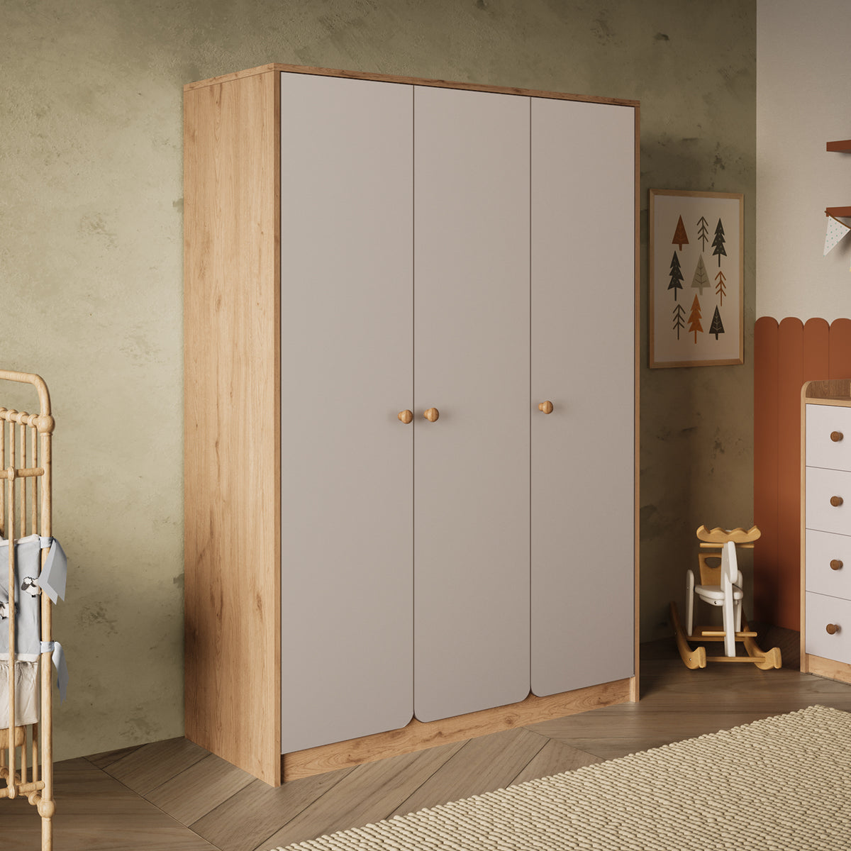 Bimossa KG31 Daffy Üç Kapaklı Gardırop - Askılı ve Çok Raflı Geniş Hacimli Bebek Odası Dolabı