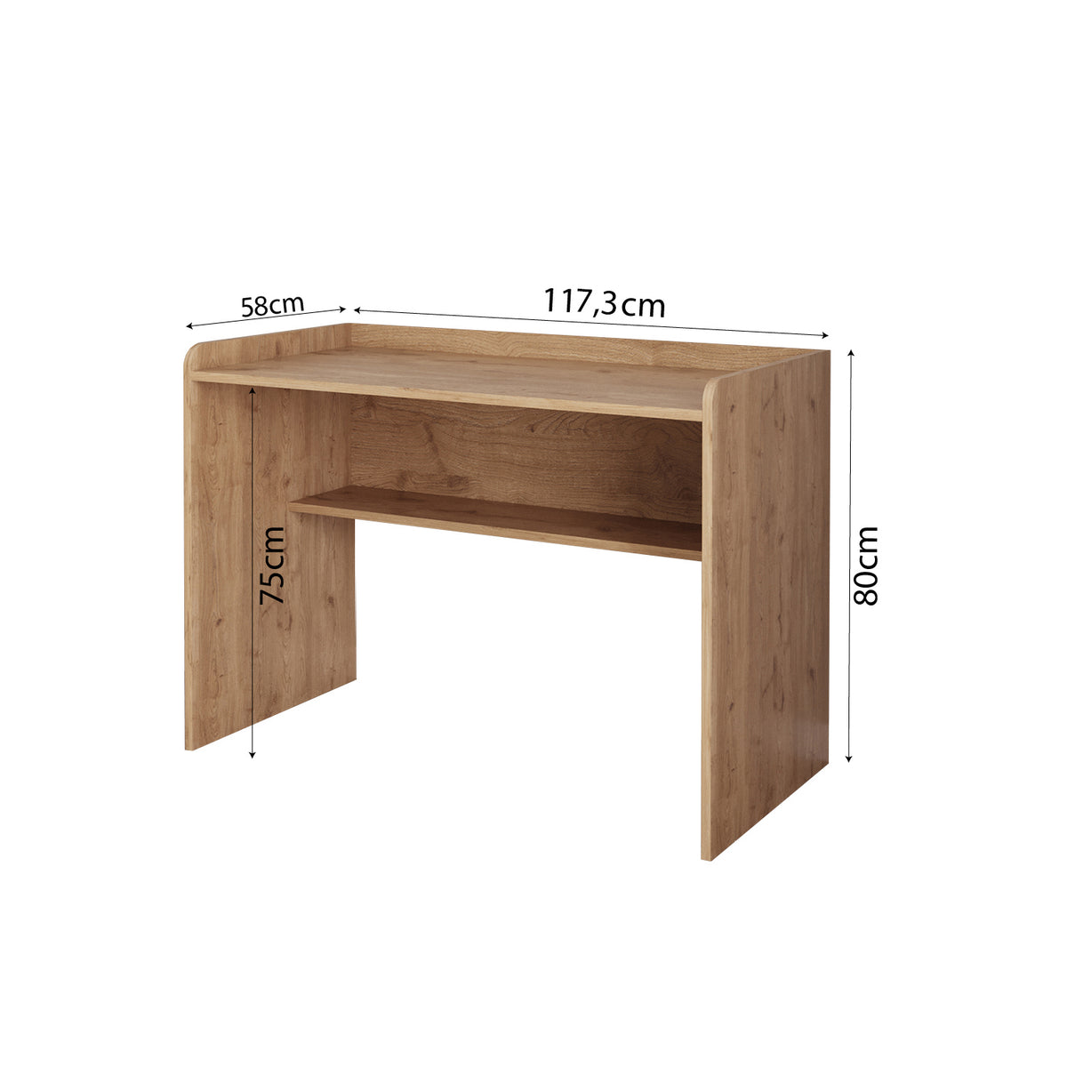 Bimossa S21 Daffy Çalışma Masası - 117,3 cm Geniş, Raflı ve Yuvarlatılmış Köşeli