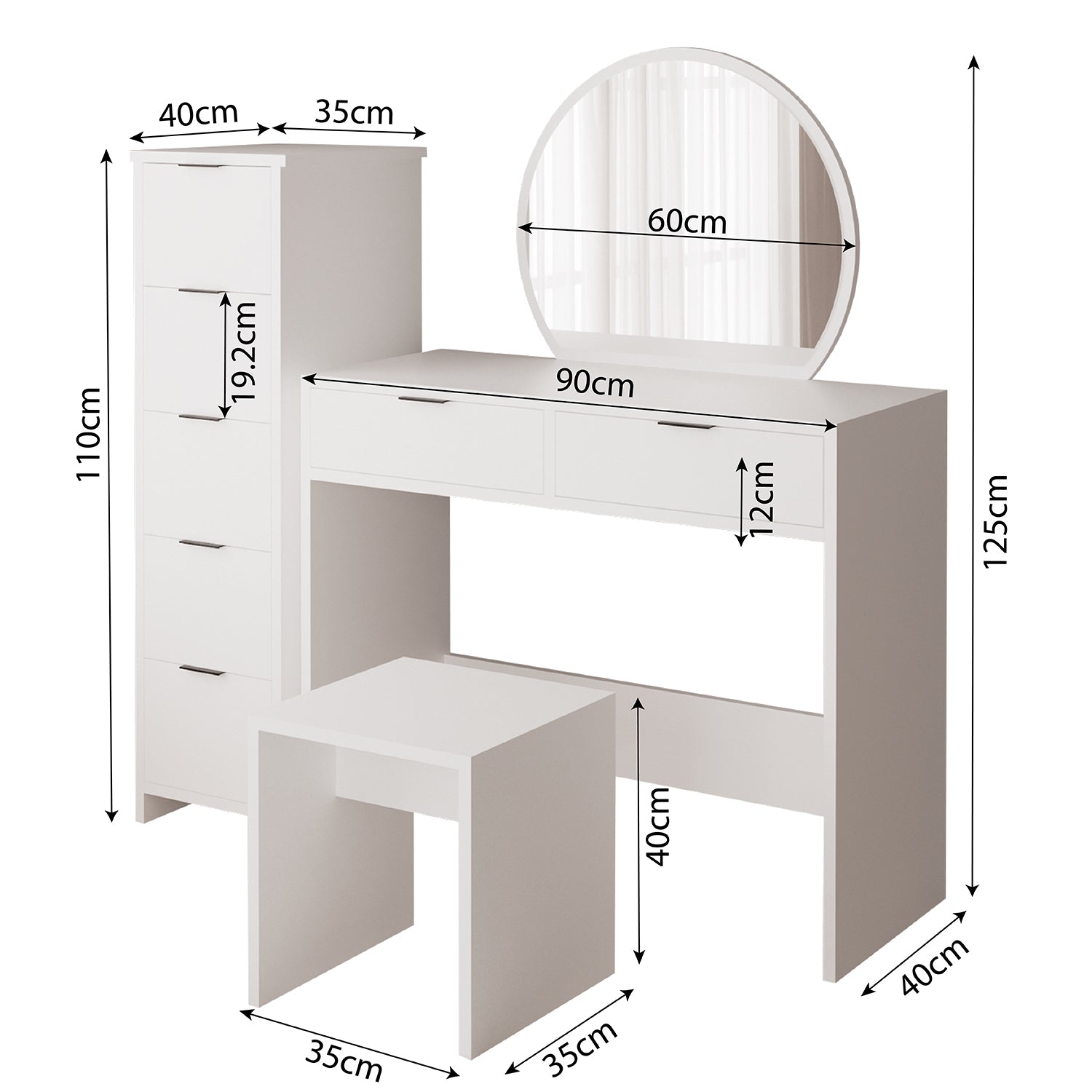 Bimossa U20 Flora Çekmeceli Dolaplı Tabureli Makyaj Masası
