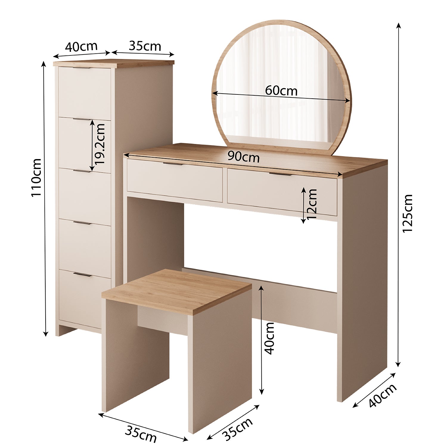 Bimossa U20 Flora Çekmeceli Dolaplı Tabureli Makyaj Masası