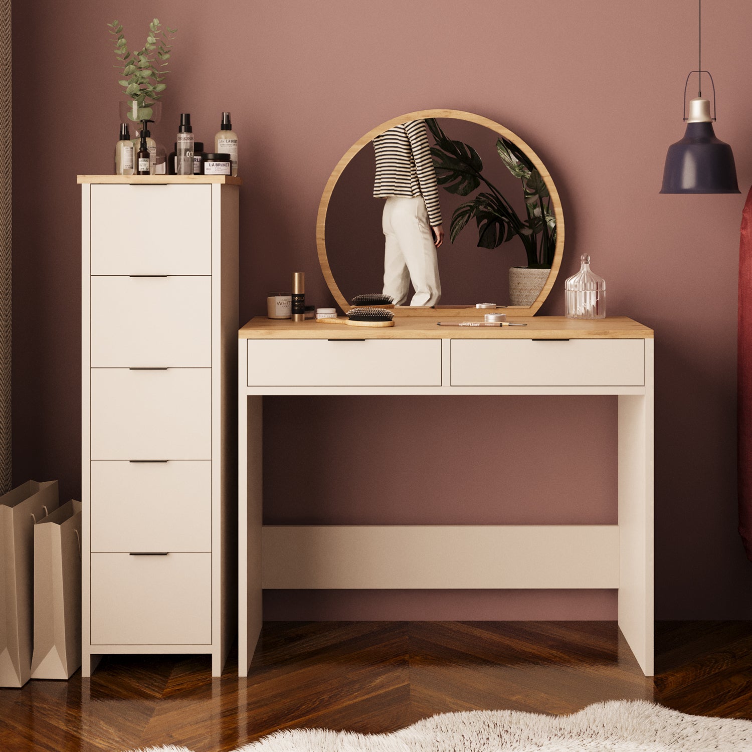 Bimossa T20 Flora Çekmeceli Dolaplı Makyaj Masası