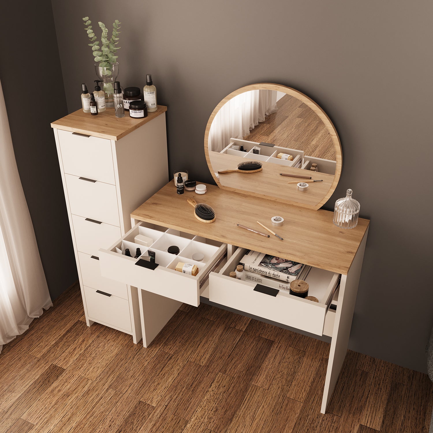 Bimossa T20 Flora Çekmeceli Dolaplı Makyaj Masası