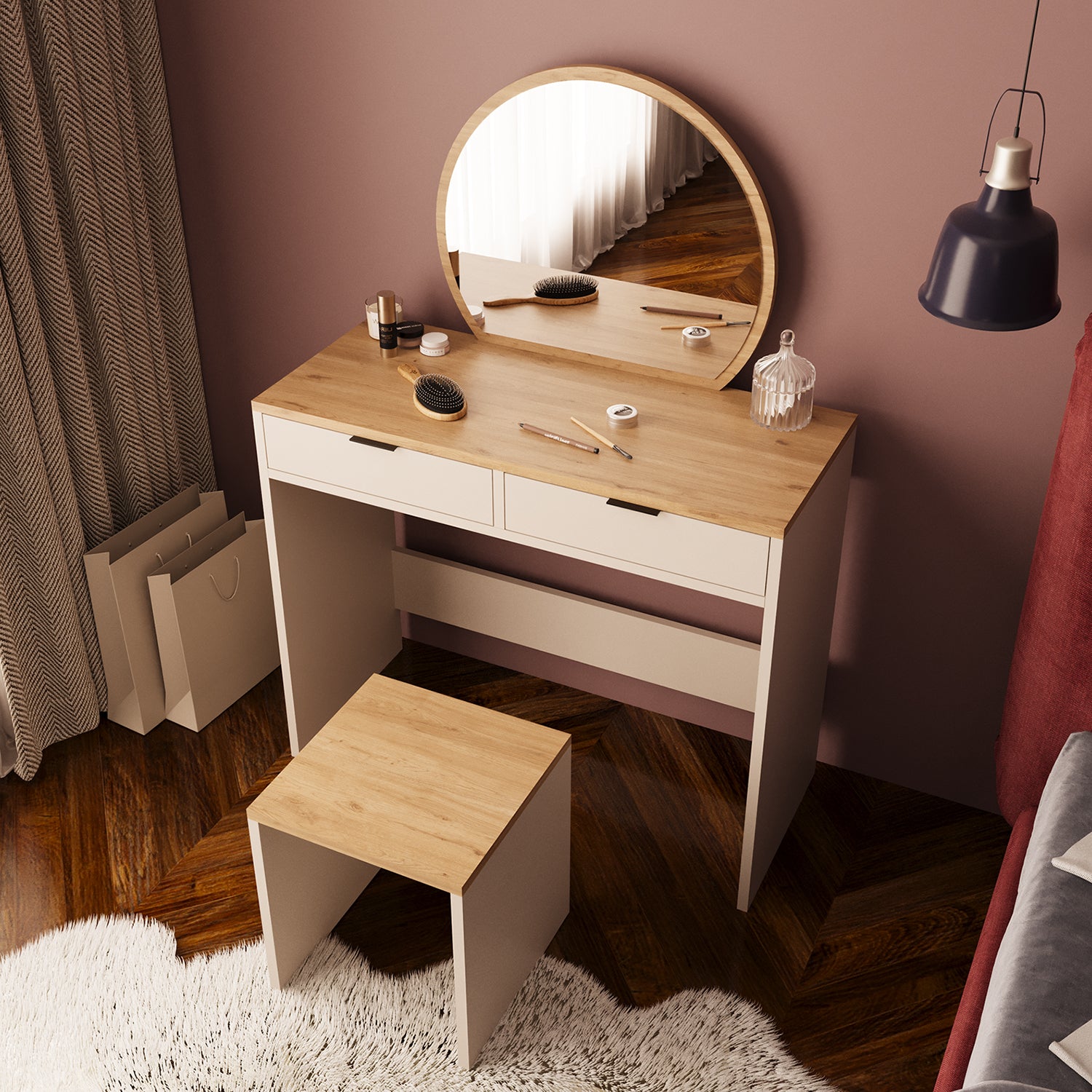 Bimossa V20 Flora Tabureli Makyaj Masası