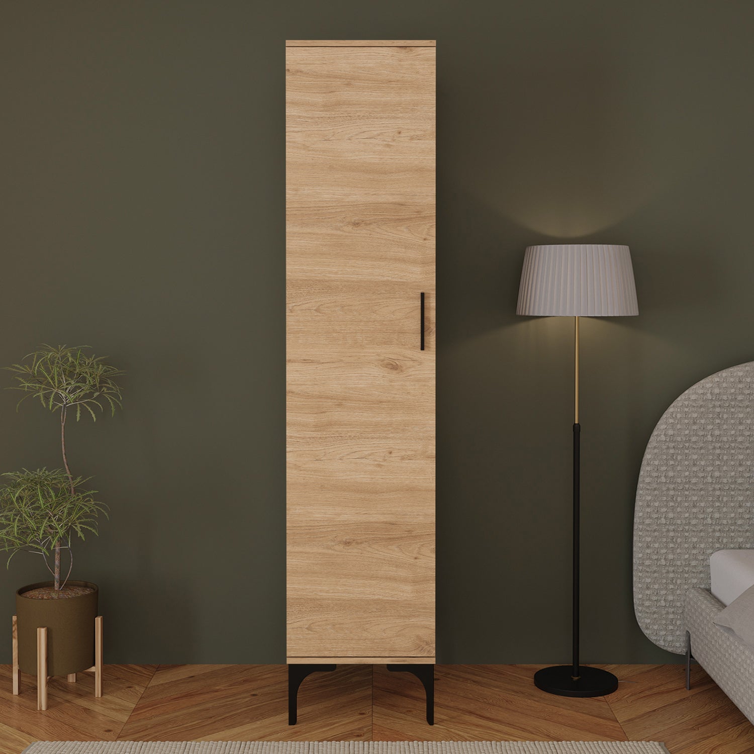 Bimossa K70 Loft 40 cm Tek Kapaklı Gardırop, 5 Raflı Elbise Dolabı, Aynasız Modern Metal Ayaklı Gardırop