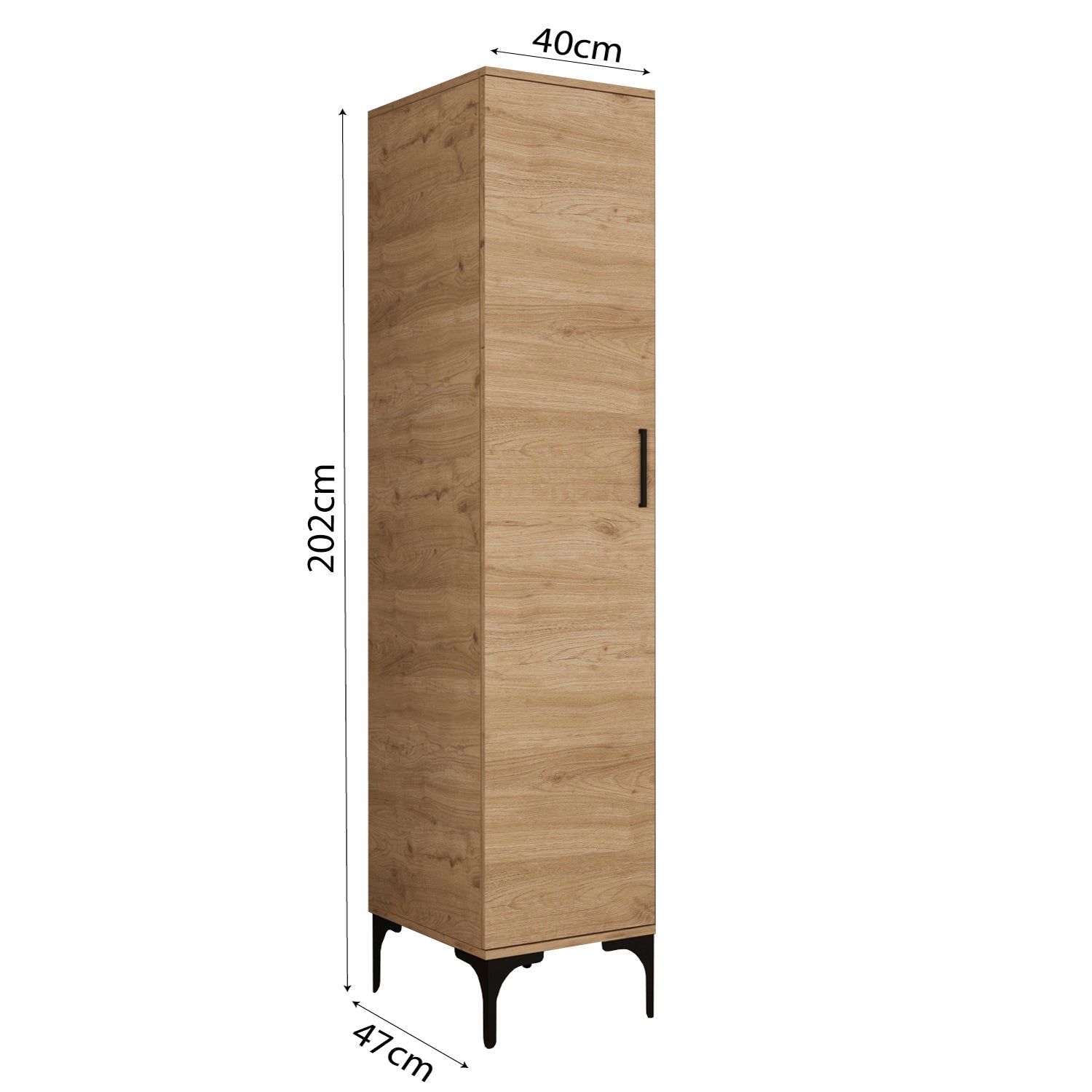 Bimossa K70 Loft 40 cm Tek Kapaklı Gardırop, 5 Raflı Elbise Dolabı, Aynasız Modern Metal Ayaklı Gardırop