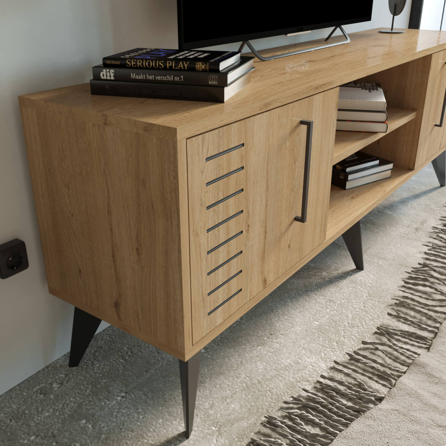 Bimossa G35 Karla 160cm TV Ünitesi Raflı Kapaklı ve Duvar Dolaplı Modern Salon Ünitesi
