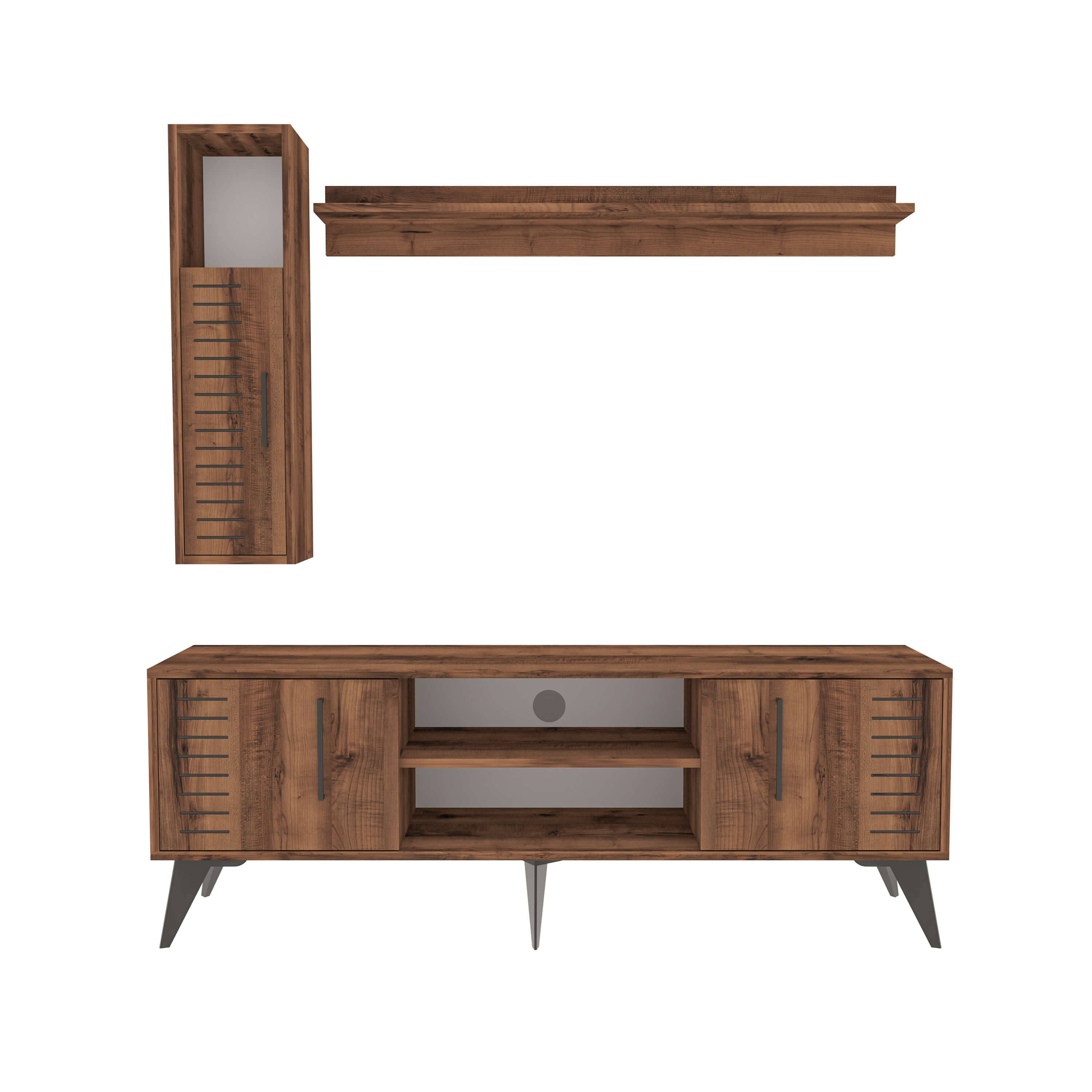 Bimossa G35 Karla 160cm TV Ünitesi Raflı Kapaklı ve Duvar Dolaplı Modern Salon Ünitesi
