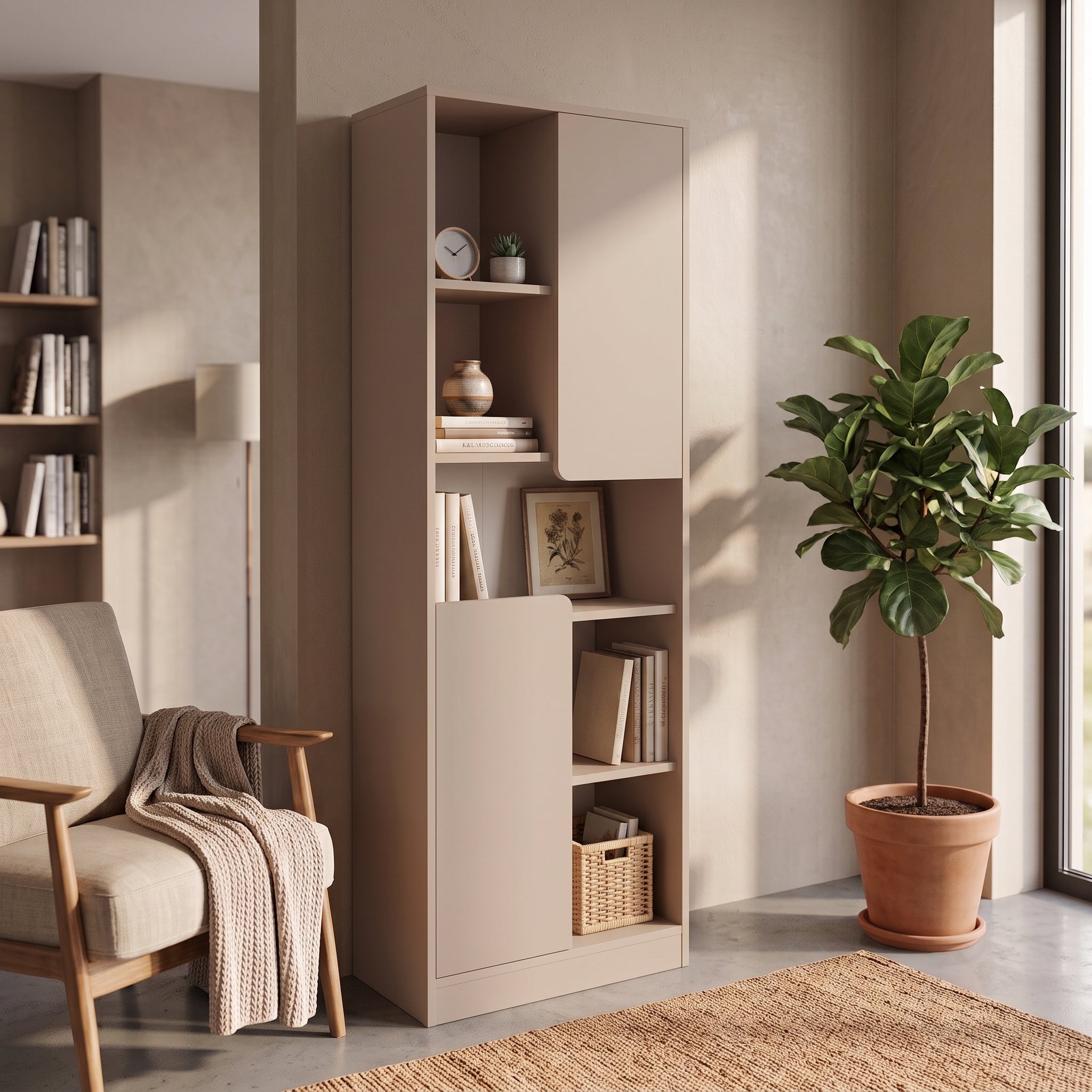 Bimossa W21 Daffy Kitaplık - 180 cm Yüksek, 2 Kapaklı, Raflı ve 9 Bölmeli Çok Amaçlı Dolap