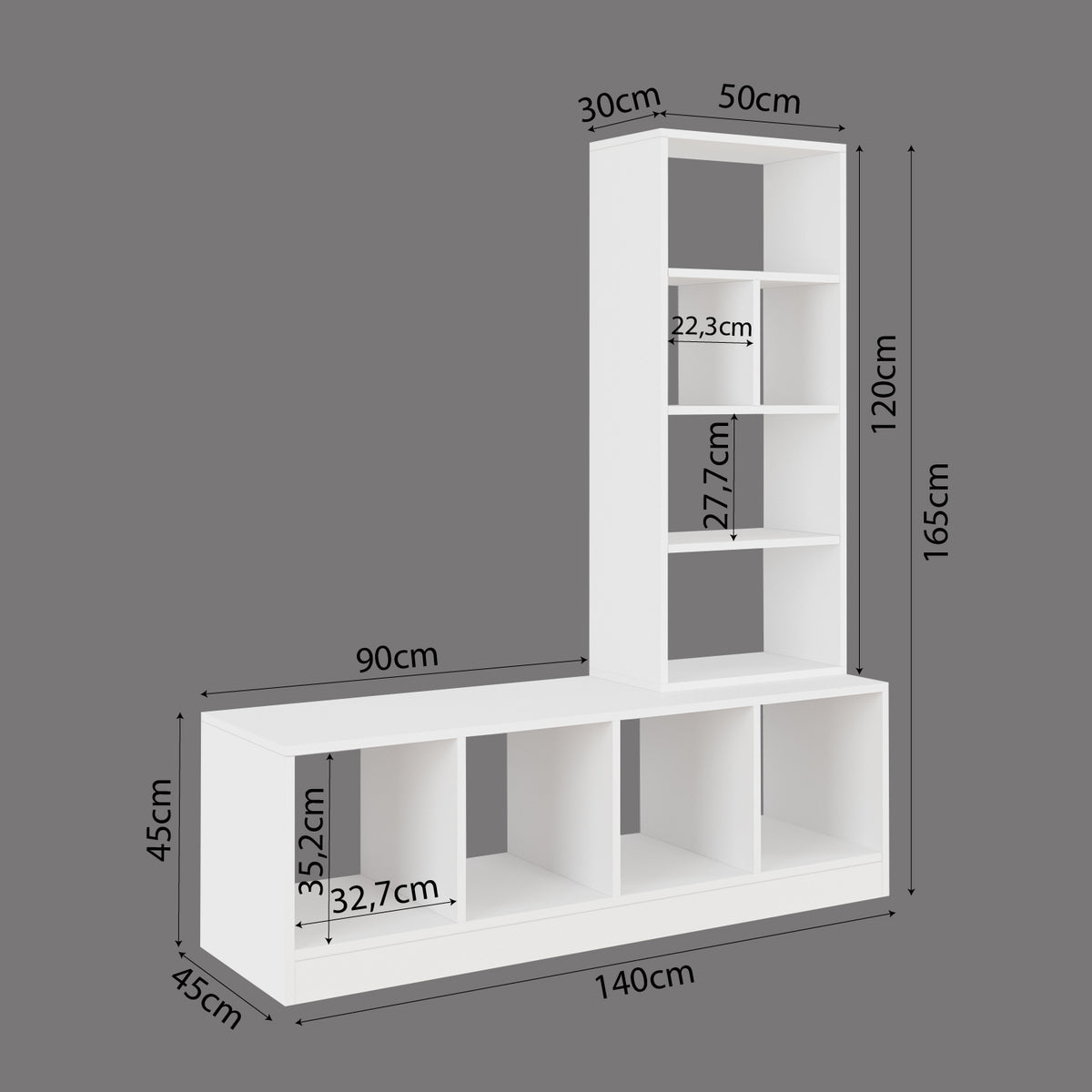 Bimossa W73 Tally Kitaplık, Sağ veya Sol Kurulumlu Üst Modül ve Çok Bölmeli Çocuk Kitaplığı