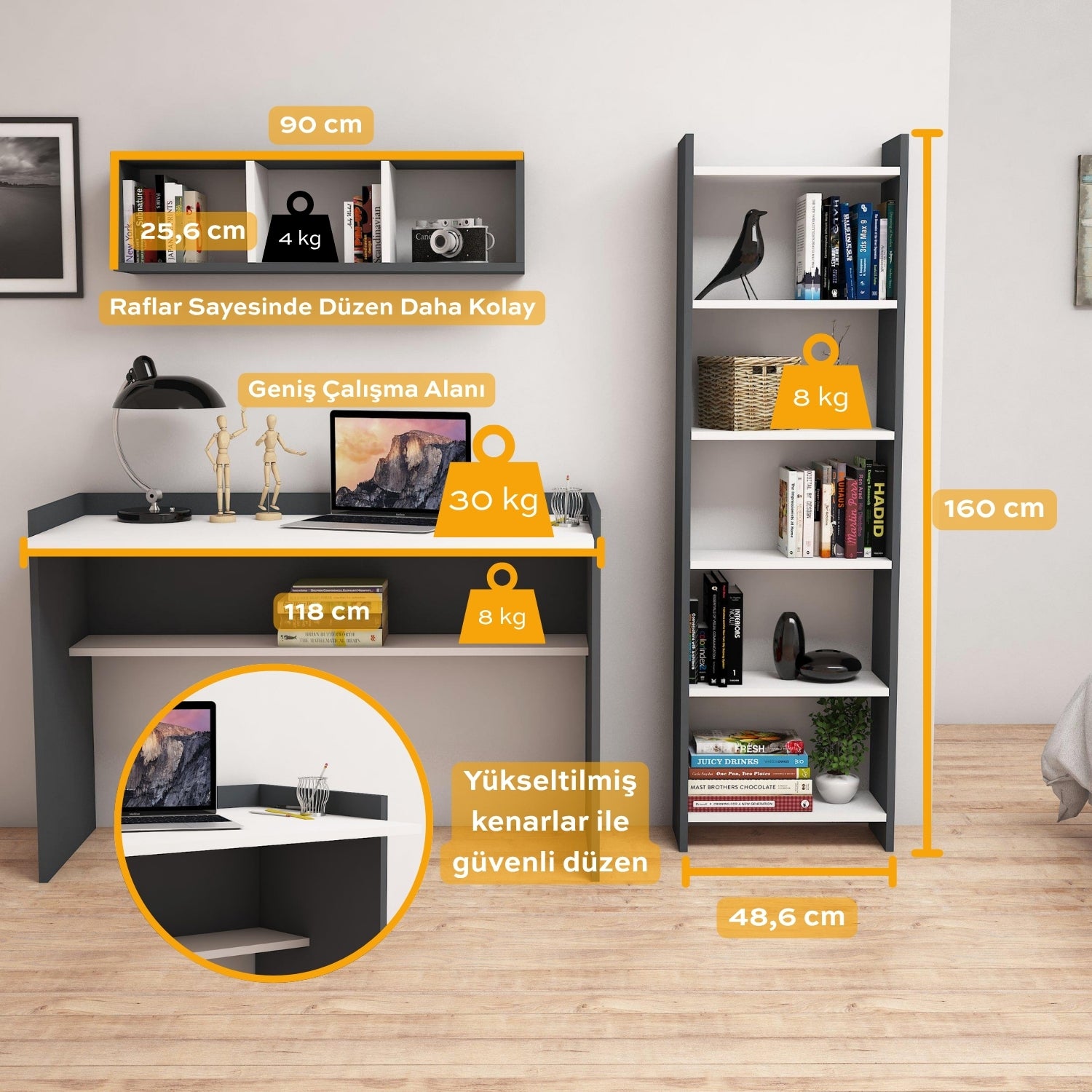 Bimossa U70 Hürrem Kitaplık ve Raflı Çalışma Masası