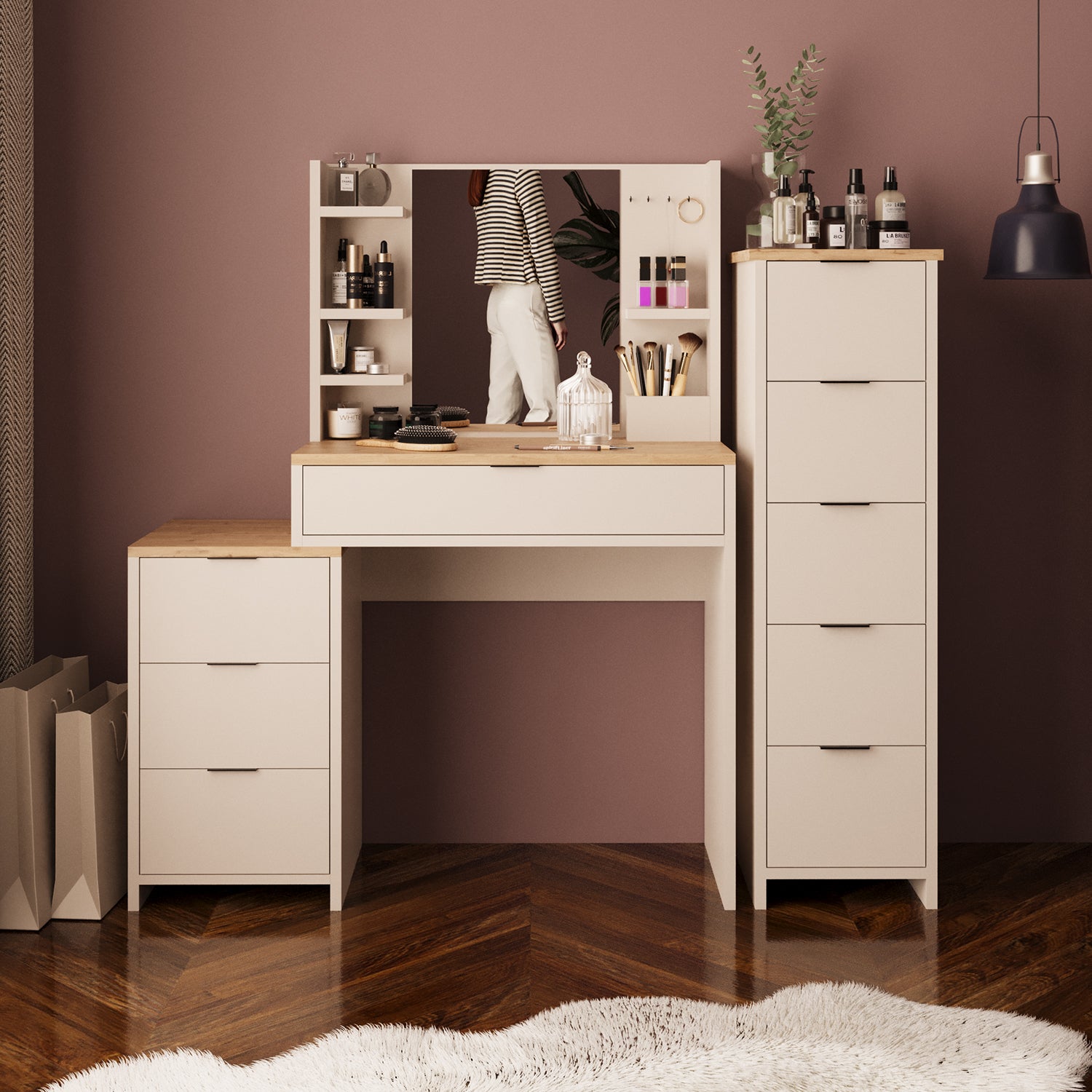 Bimossa T30 İzabel Çekmeceli Dolaplı Makyaj Masası