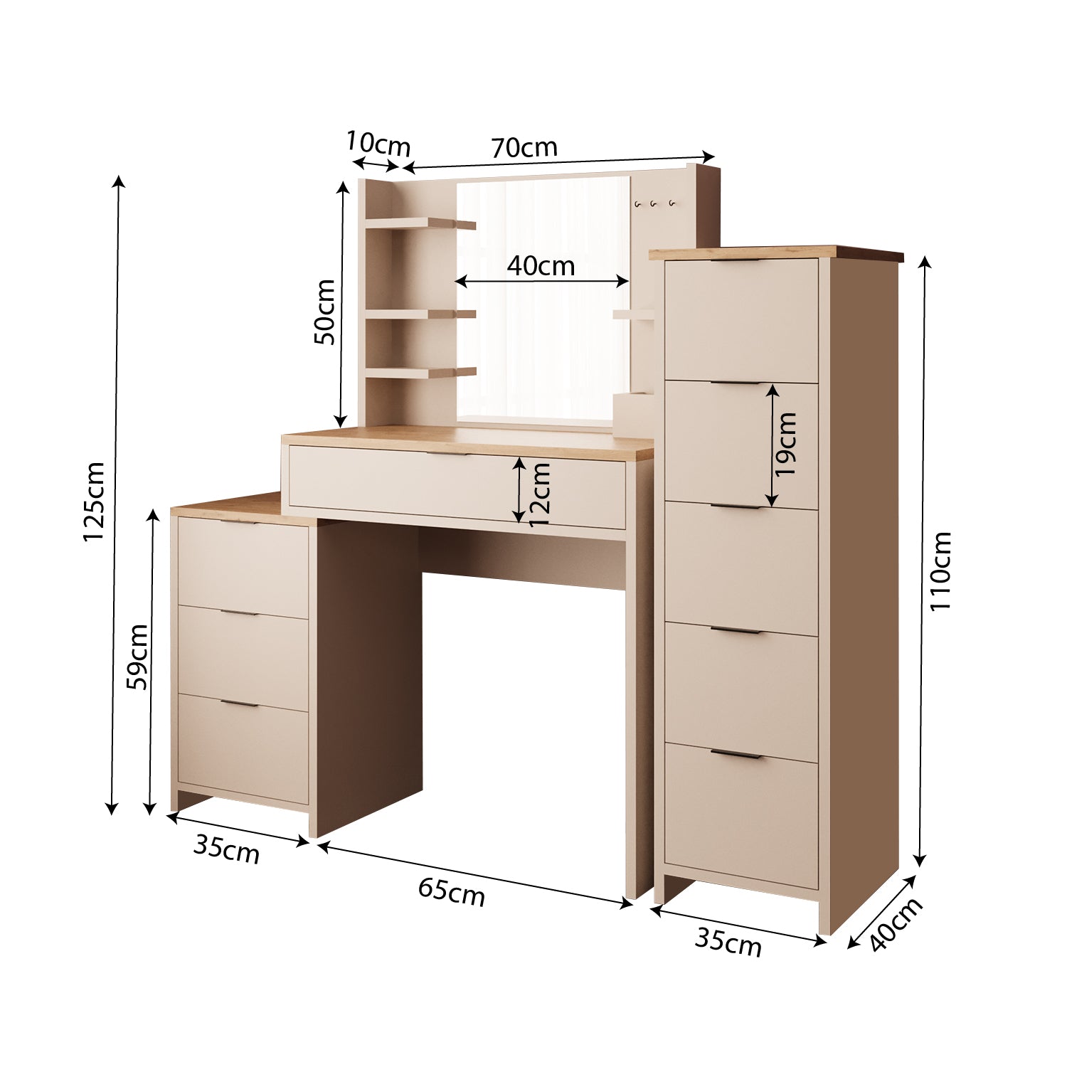 Bimossa T30 İzabel Çekmeceli Dolaplı Makyaj Masası