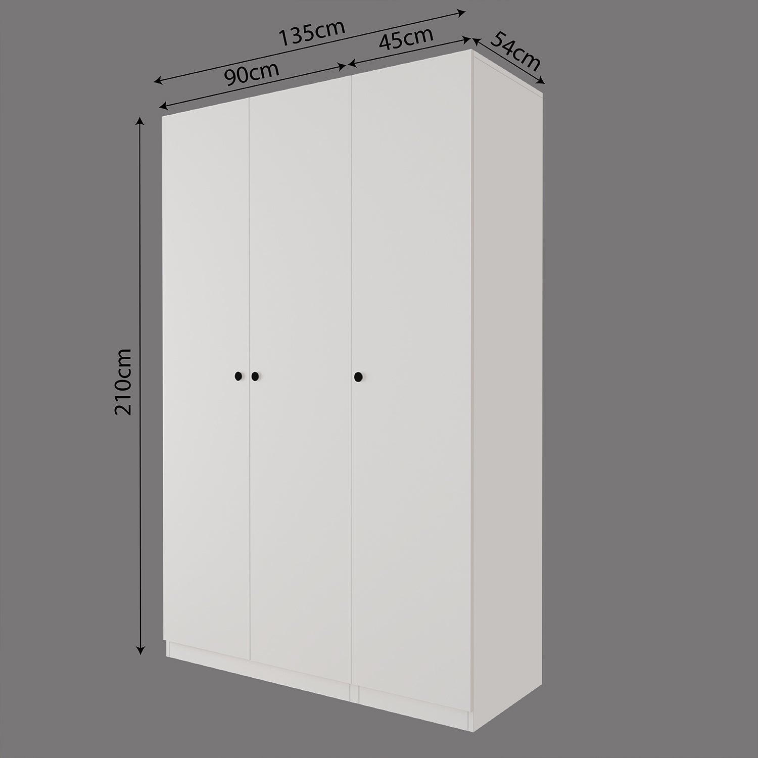 Bimossa KB40 Goss 135 cm İkili 3 Kapaklı, Boy Askılı, Yüklüklü, 9 Raflı Elbise Dolabı, Modern Beyaz Kapaklı Gardırop