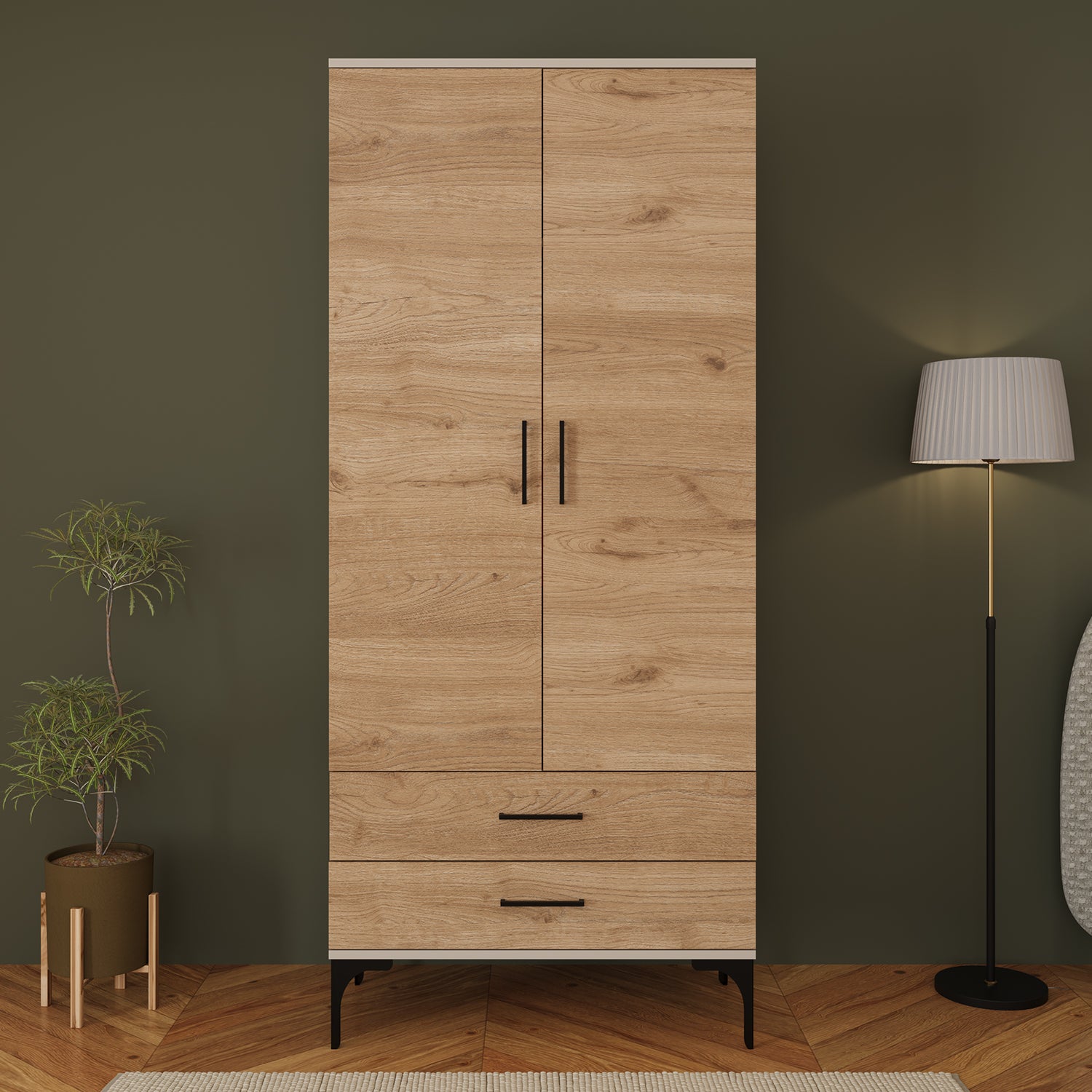 Bimossa K80 Loft 80 cm 2 Kapaklı 2 Çekmeceli Gardırop