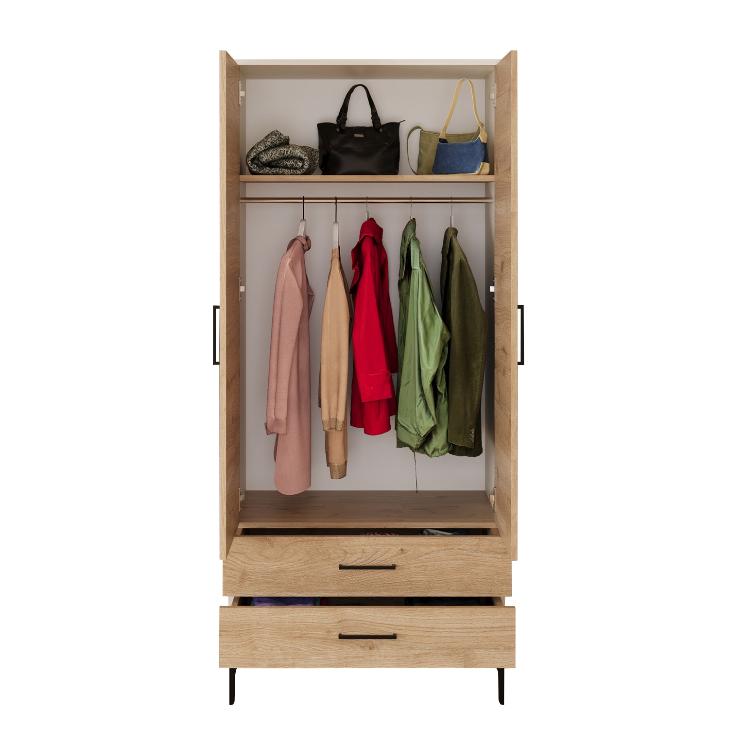 Bimossa K80 Loft 80 cm 2 Kapaklı 2 Çekmeceli Gardırop