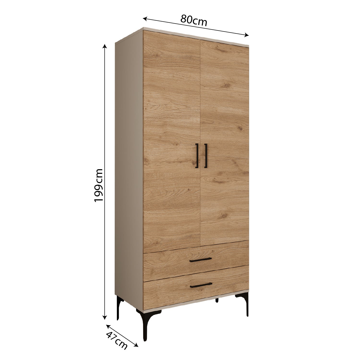 Bimossa K80 Loft 80 cm 2 Kapaklı 2 Çekmeceli Gardırop