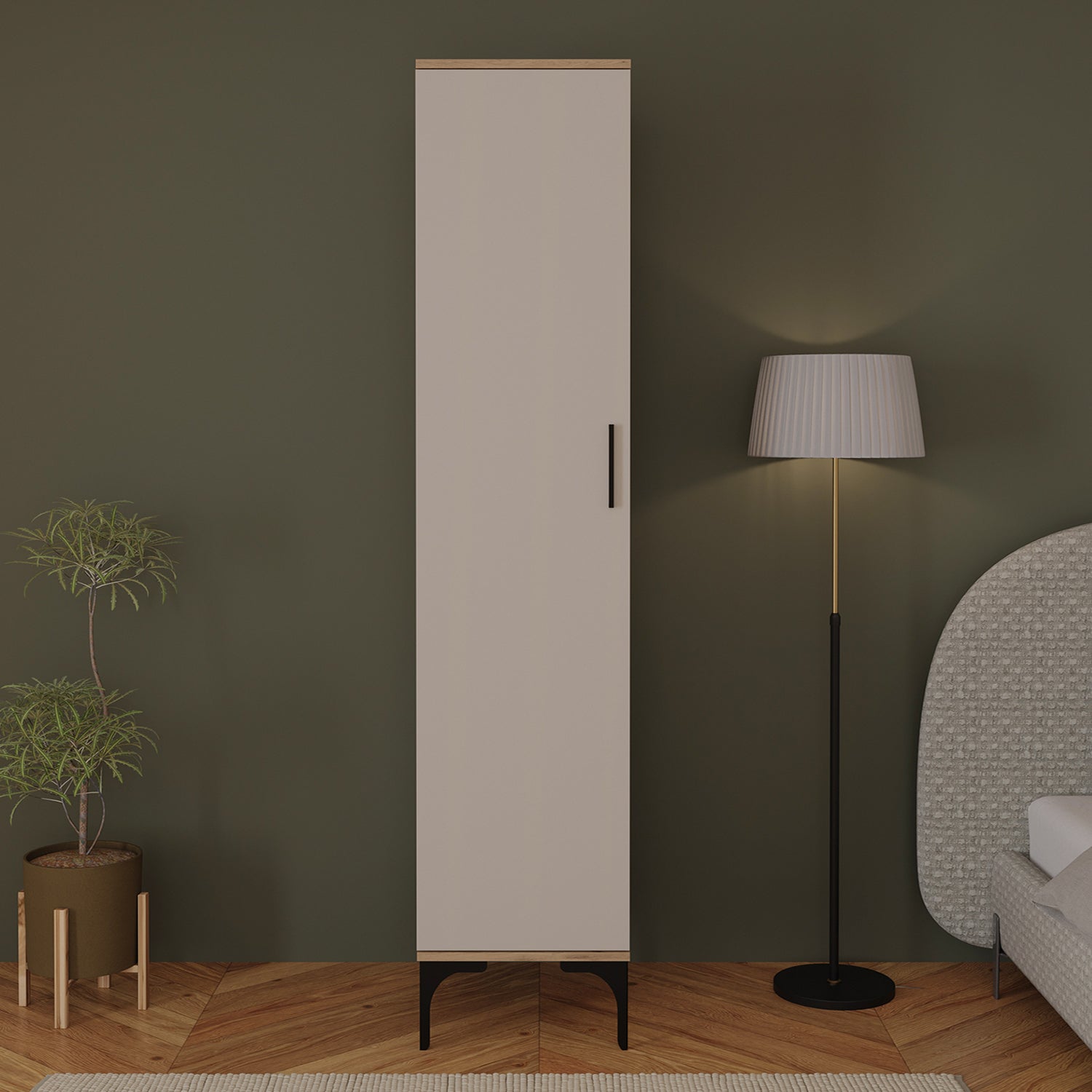 Bimossa K70 Loft 40 cm Tek Kapaklı Gardırop, 5 Raflı Elbise Dolabı, Aynasız Modern Metal Ayaklı Gardırop